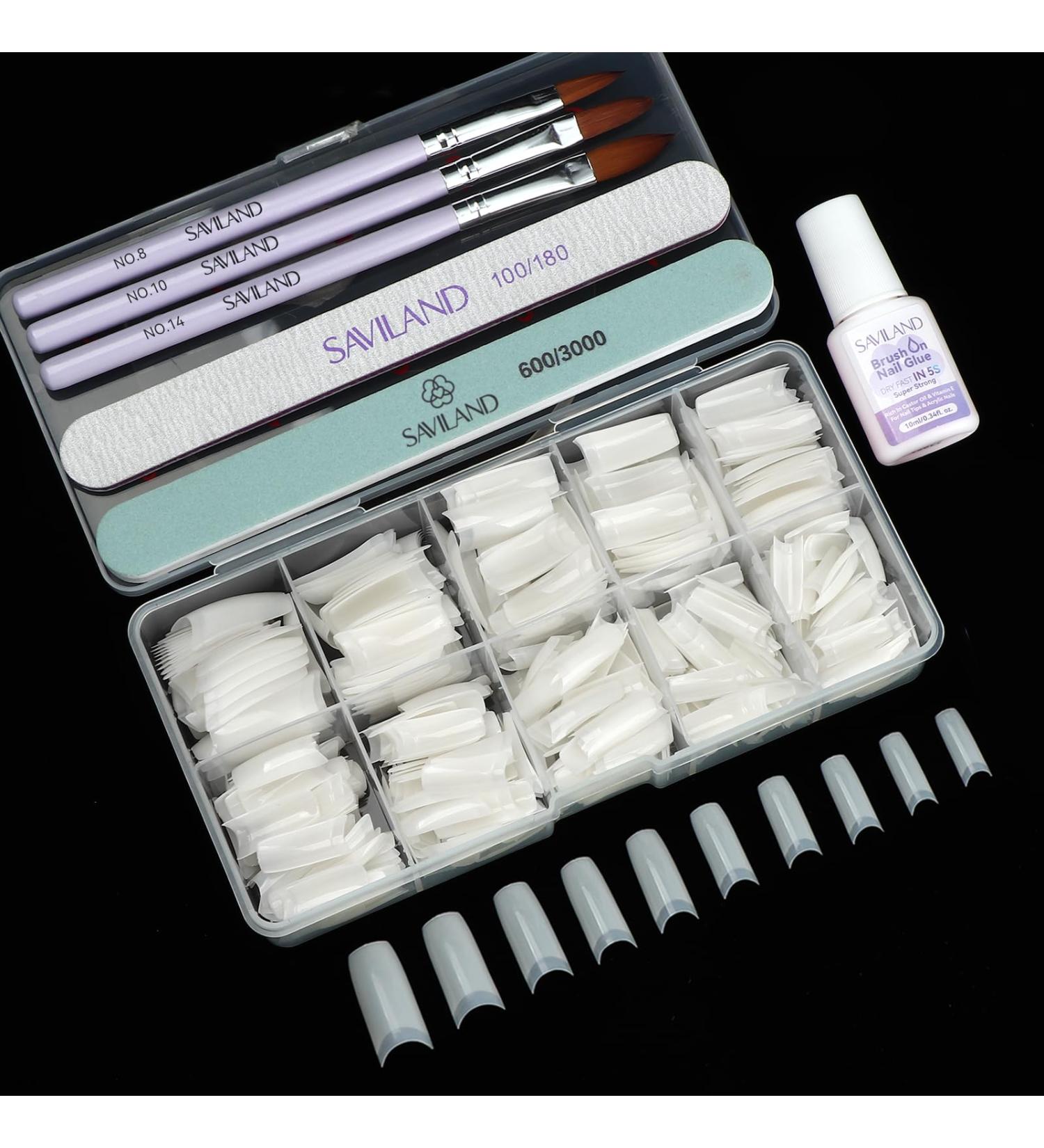 Buy SAVILAND Acrylic Nail Tips & Glue - Half Cover False Nail Tips 10 Sizes for Professional Acrylic Nails | Fast-Dry Nail Glue & Starter Kit - Buy Online on GoSupps.com