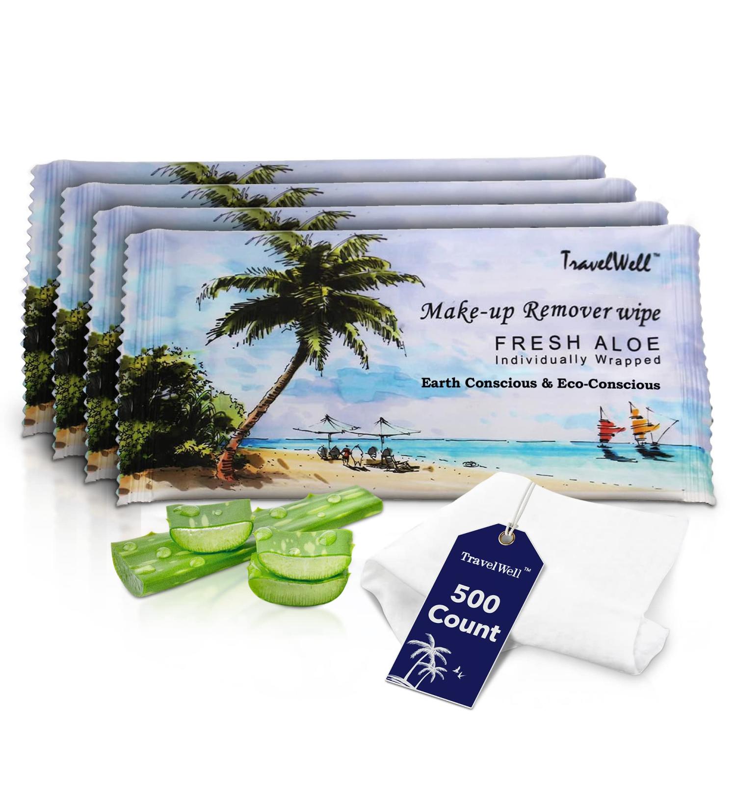 TRAVELWELL Cleanings & Make-Up Remover Wipes 500 Count - Natural Aloe, Alcohol-Free, Individually Wrapped Travel Packs - Elderly Bathing, Hotel Toiletries, Landscape Series - Buy Online on GoSupps.com