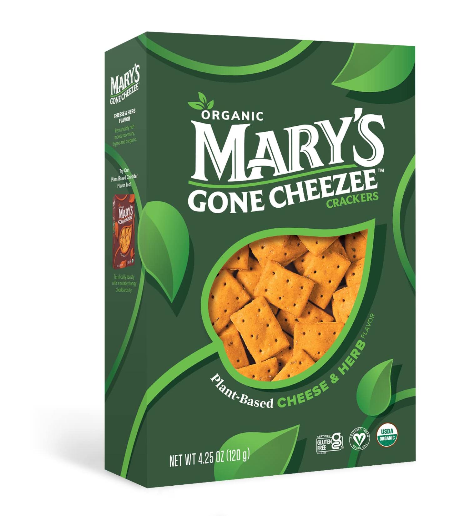 Mary's Gone Crackers Cheezee Plant-Based Crackers | Cheese & Herb Flavor | Vegan & Dairy Free | Organic Cheddar & Herb Snack (1 Pack) - Buy Online on GoSupps.com