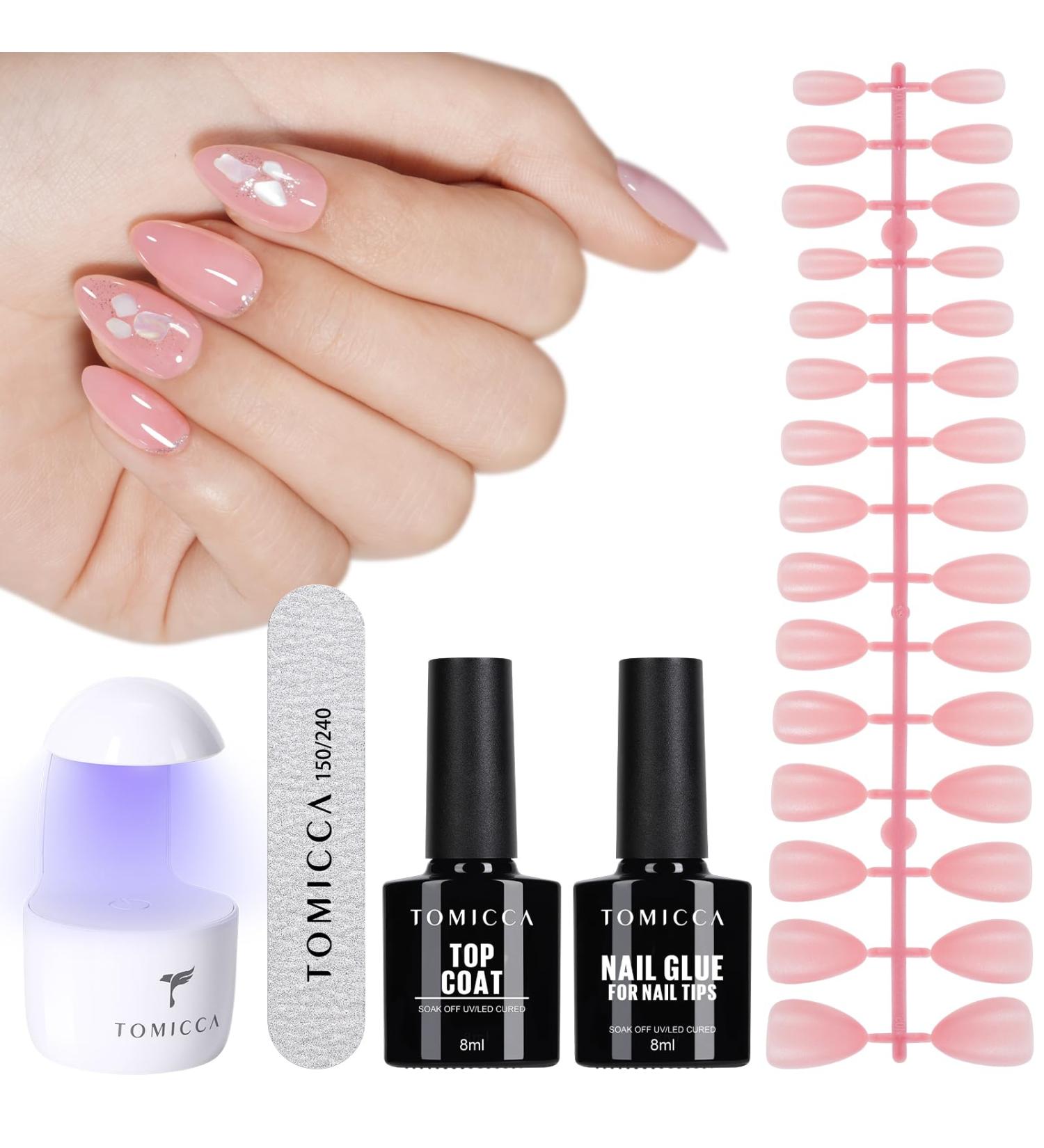 TOMICCA Soft Gel Nail Tips and Glue Kit | Easy DIY Nail Art Set with Almond Nail Tips, Gel Glue, Top Coat, and UV LED Lamp - Pink - Buy Online on GoSupps.com