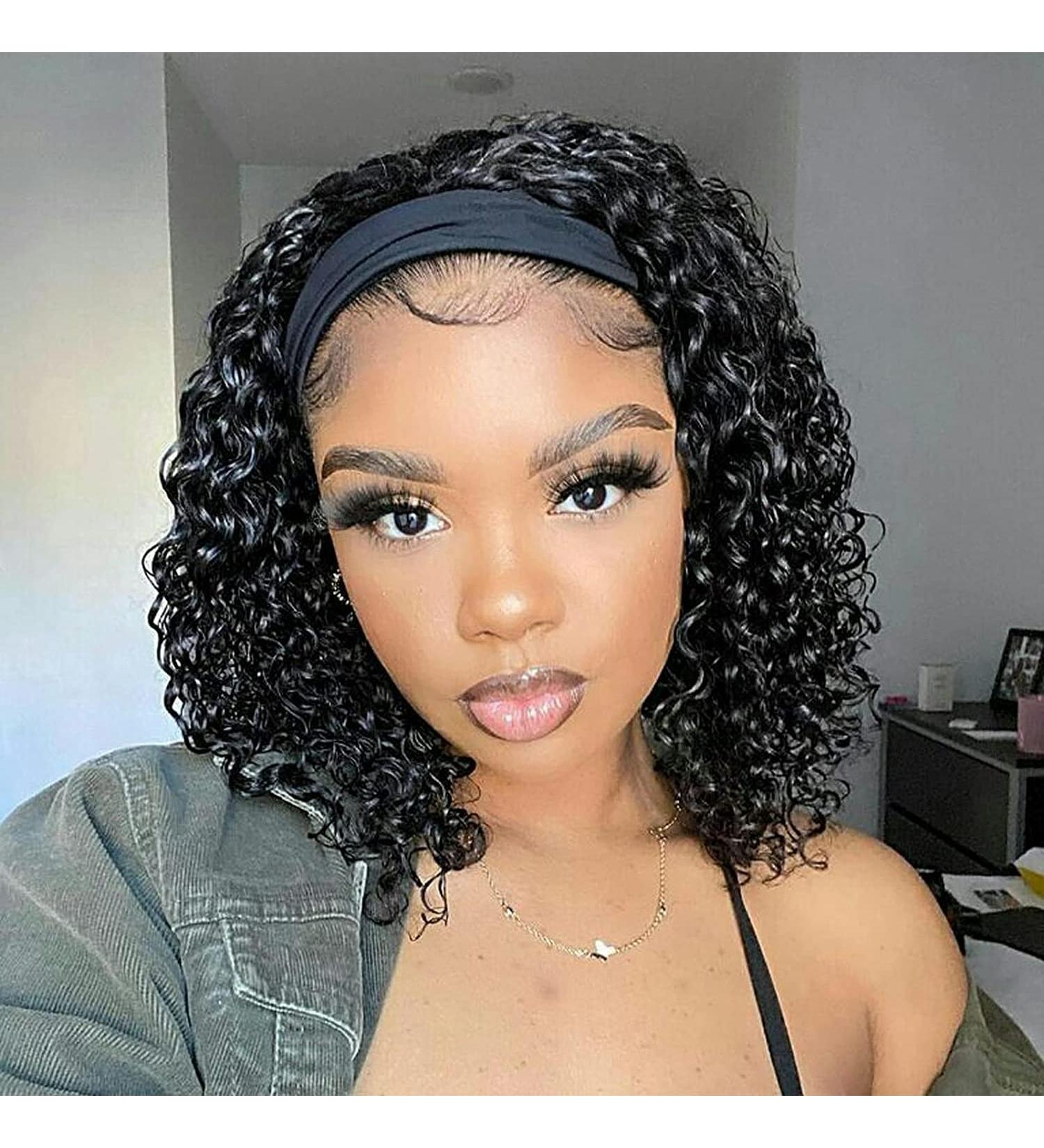 Aiterina 12 Inch Deep Wave Headband Wig | Curly Hair Glueless Human Hair Wig | Natural Color Machine Made No Lace Wig | Pack of 1 - Buy Online on GoSupps.com