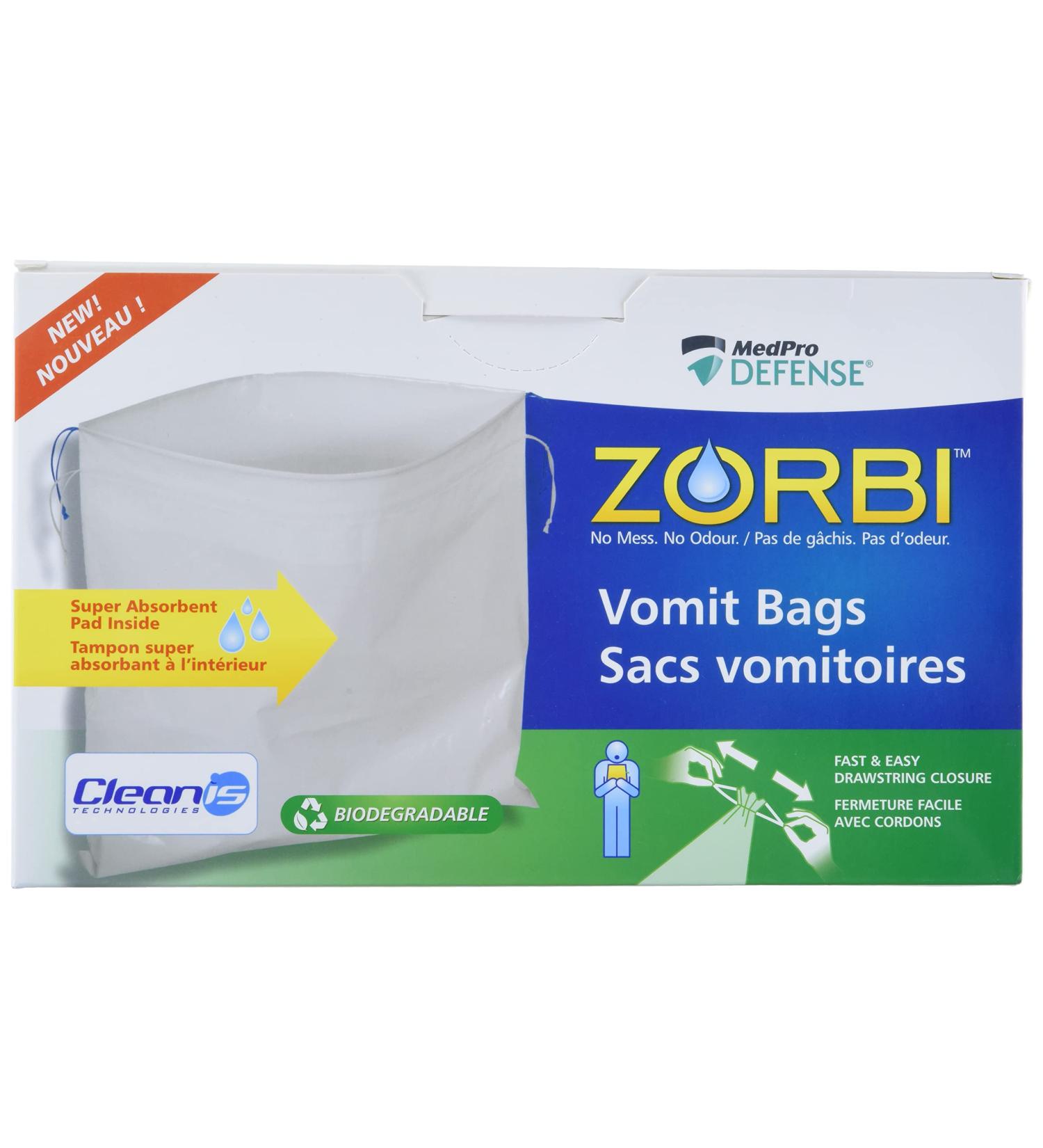 Zorbi Biodegradable Vomit Bags with Super Absorbent Pads White 20 Count - Buy Online on GoSupps.com