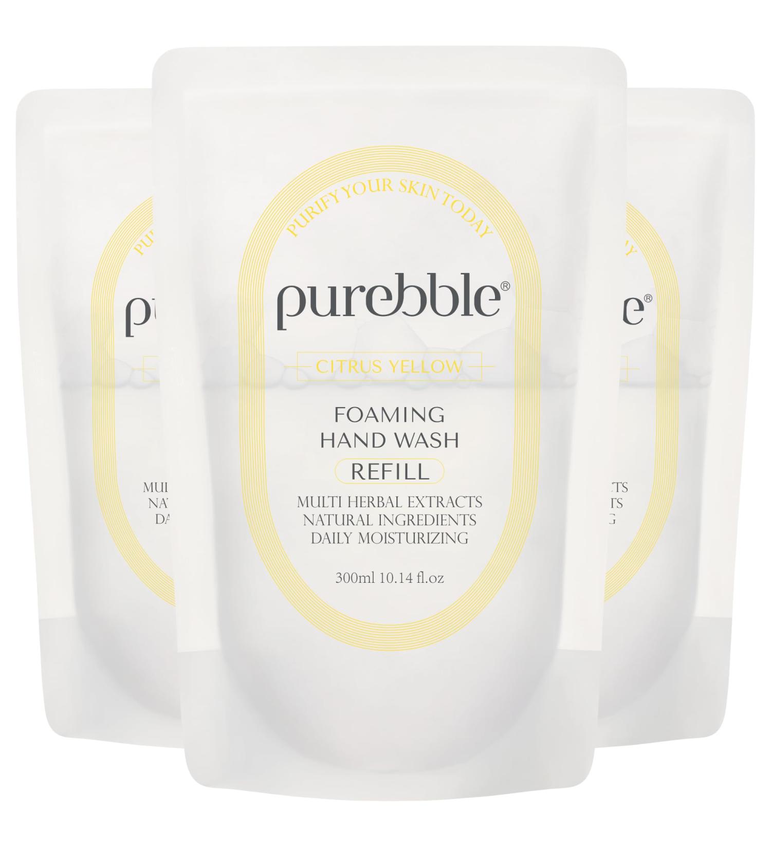 PUREBBLE Foaming Hand Wash Citrus Yellow 10.14fl.oz (Refill Pack of 3) | with Hyaluronic Acid Lemon Scent | For Kitchen and Bathroom | Cruelty Free Sulfate Free - Buy Online on GoSupps.com