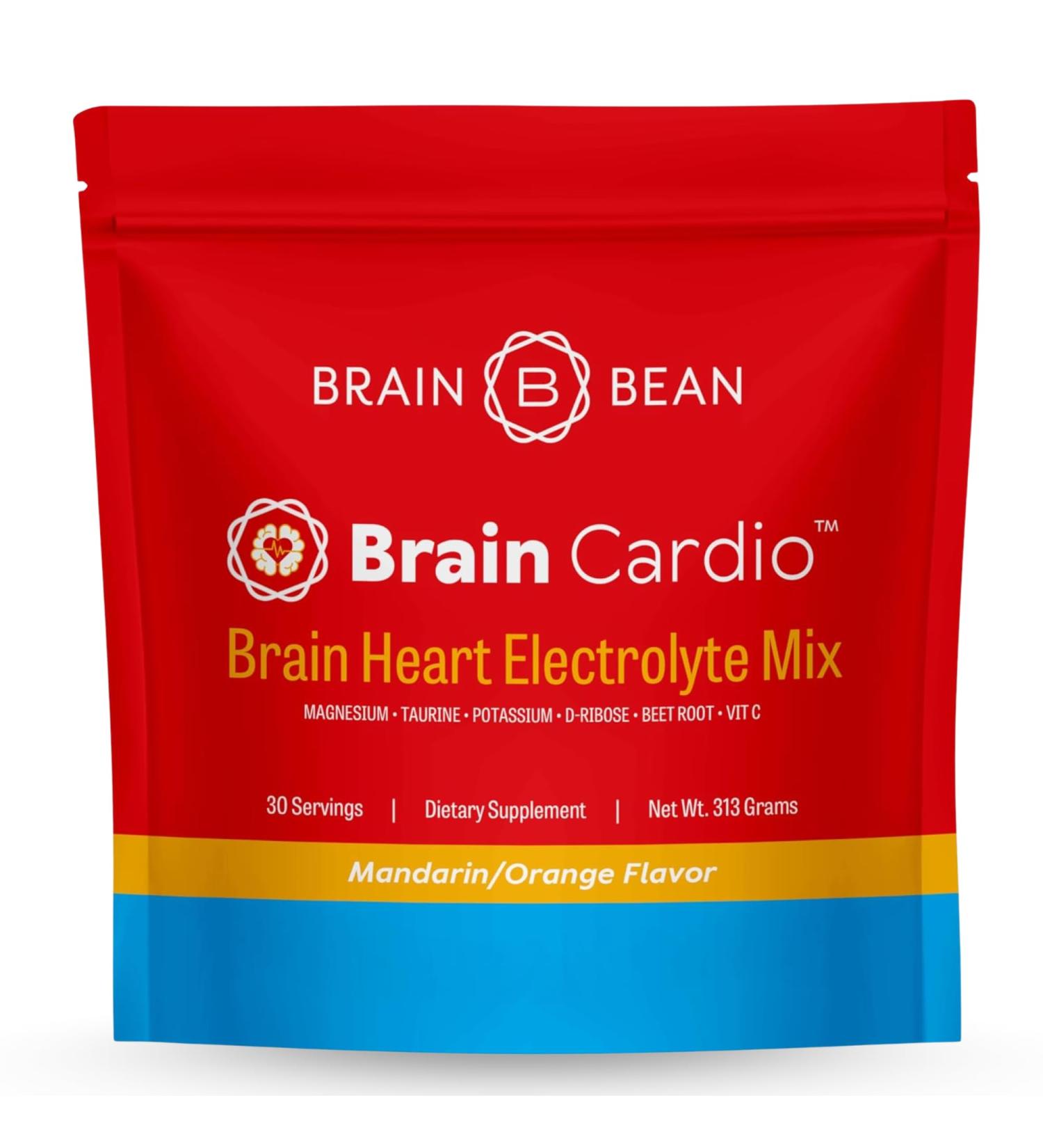 Brain Bean Brain Cardio Electrolyte Mix - Mandarin/Orange Flavors - Heart & Brain Support with Magnesium Taurine Potassium D-Ribose Beet Root & Vitamin C - 30 Serving - Buy Online on GoSupps.com