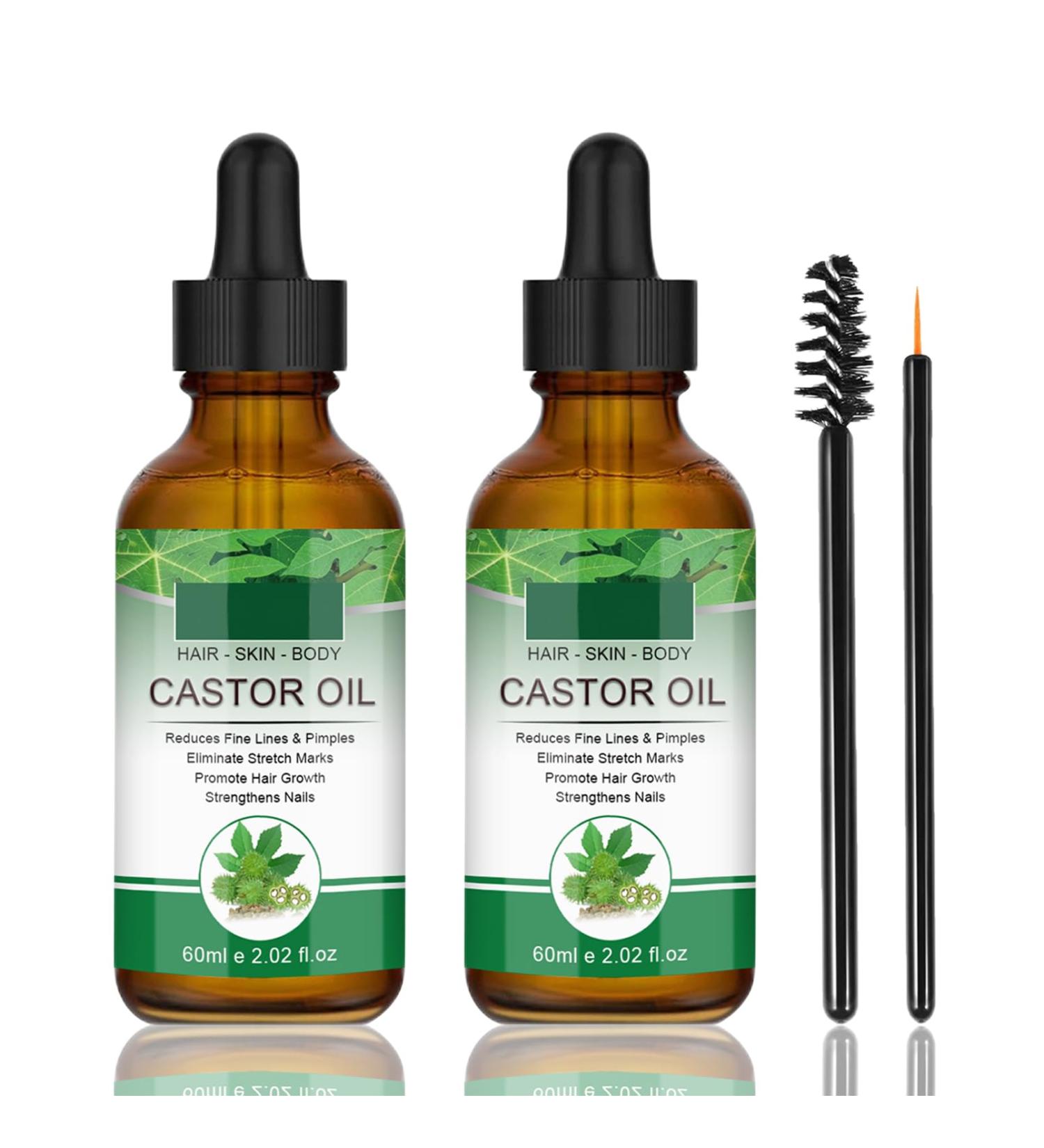 Organic Castor Oil Hair Growth Serum - Cold Pressed for Stronger Hair, Eyelashes, and Nails - 2PCS - Buy Online on GoSupps.com