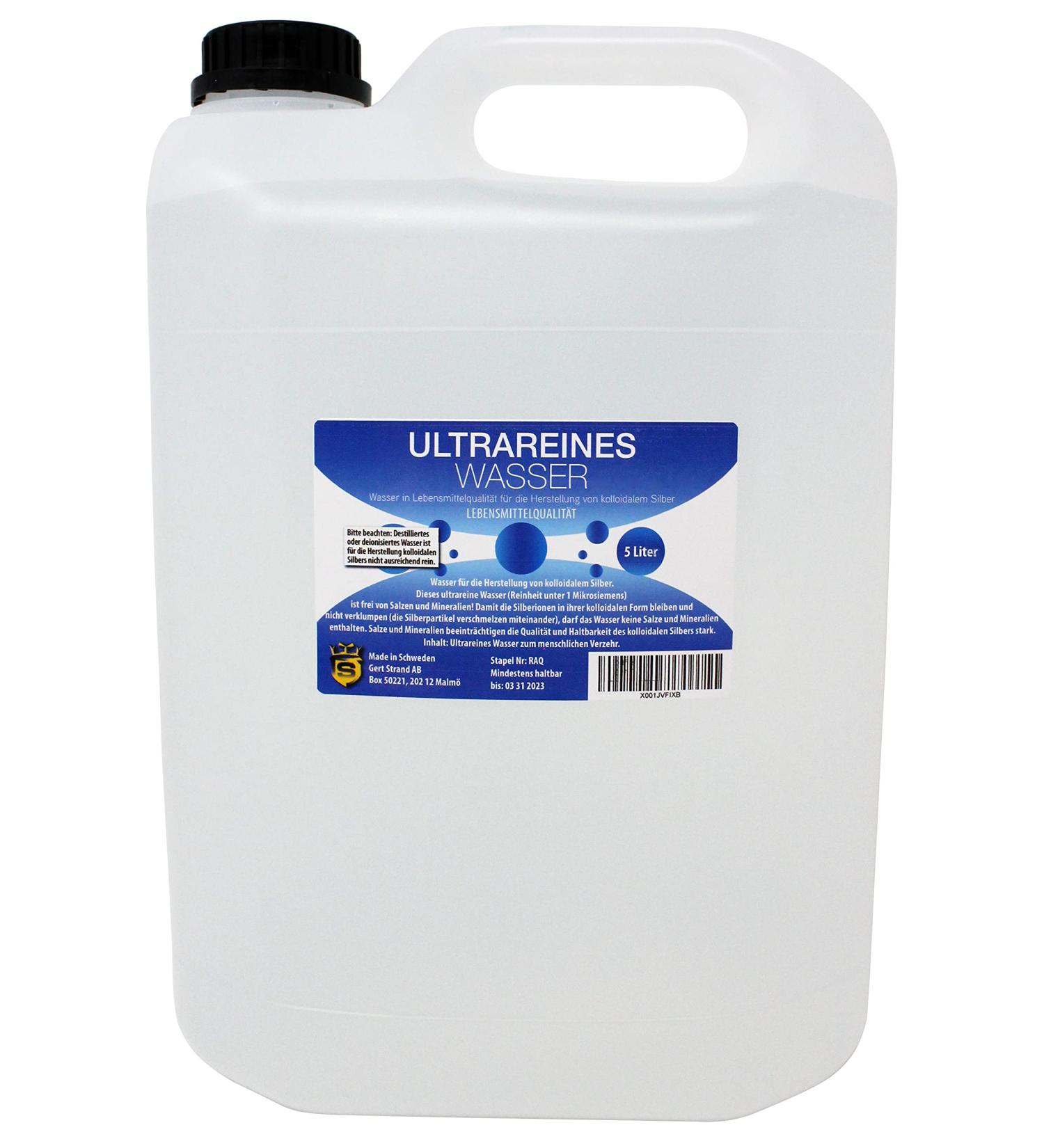 Ultraine water 5 L |For the production of colloidal silver |Without external substances |High purity degree of 1 microsiemens |Pure water