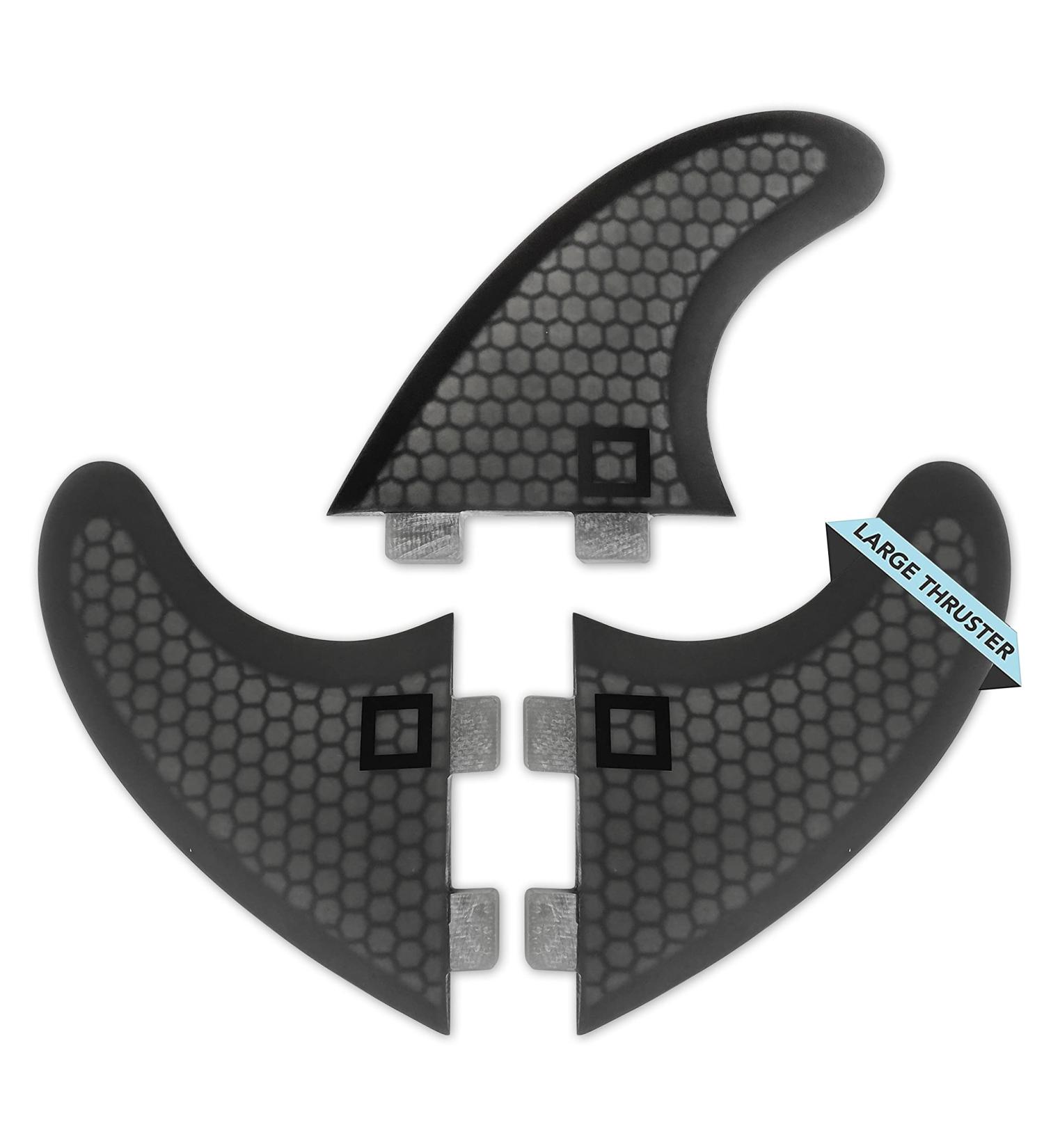Surf Squared Large Honeycomb Fiberglass Performance Fin Set - Compatible with Futures Single Tab or FCS1 Twin Tab Surfboards - Ride as Twin, Thruster, or Quad - Buy Online on GoSupps.com