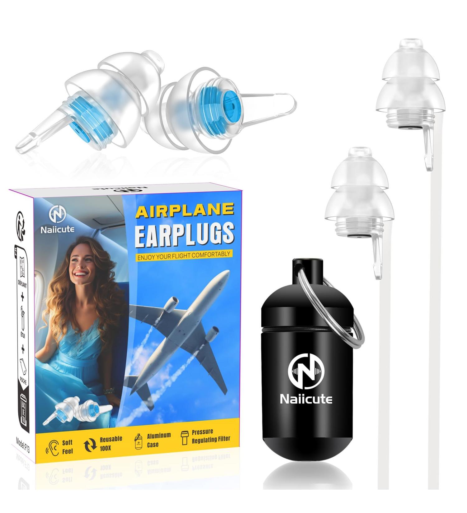 Naiicute Aircraft Earplugs with Band - Pain-Free Travel Noise Insulation (25dB) - Reusable for Adults & Kids (12+) - 2 Pairs in Blue & Black - Buy Online on GoSupps.com