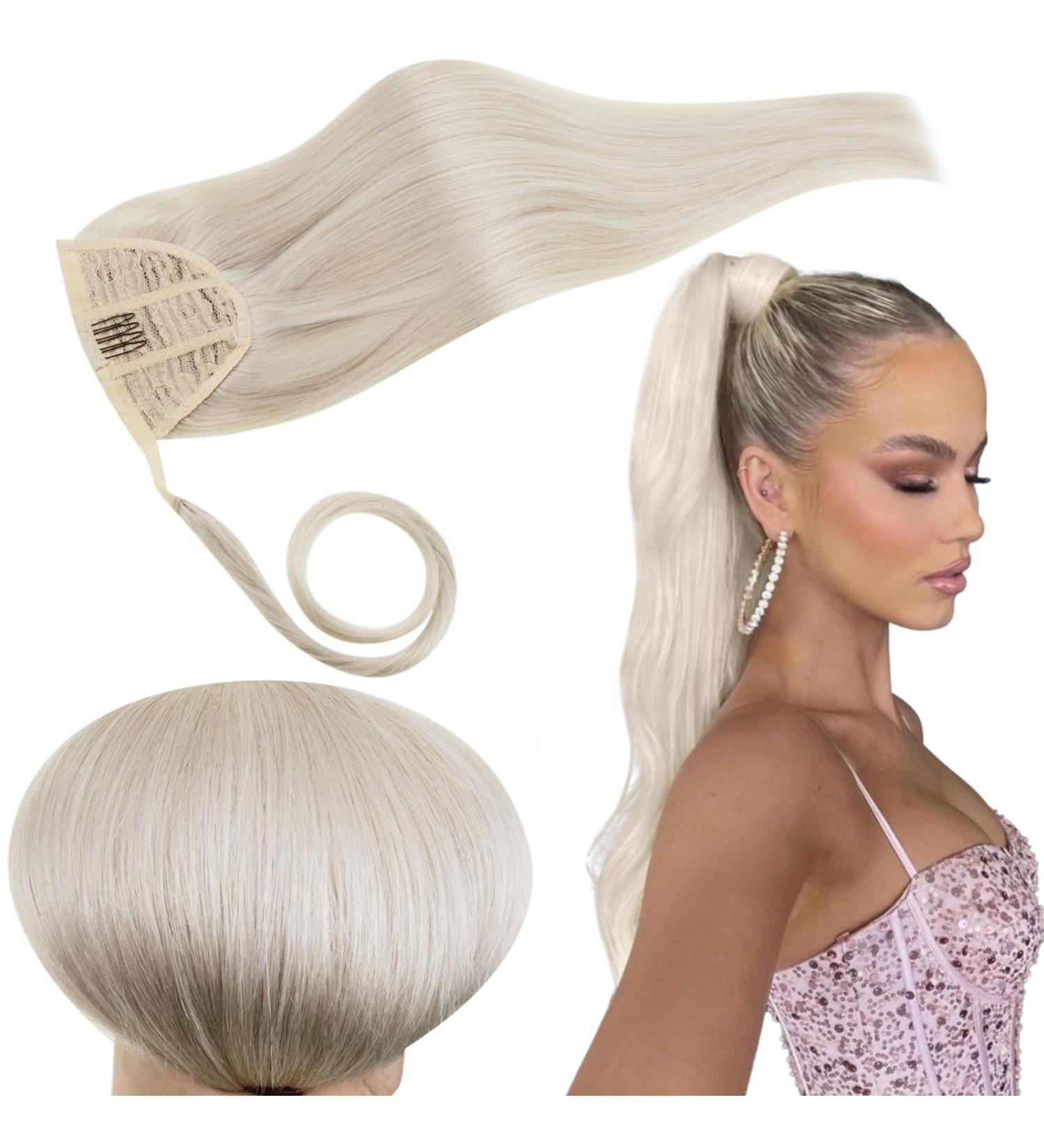 RUNATURE 18 White Blonde Ponytail Extension - 80g Real Human Hair Clip-in 7-Ponytail #800 - Buy Online on GoSupps.com