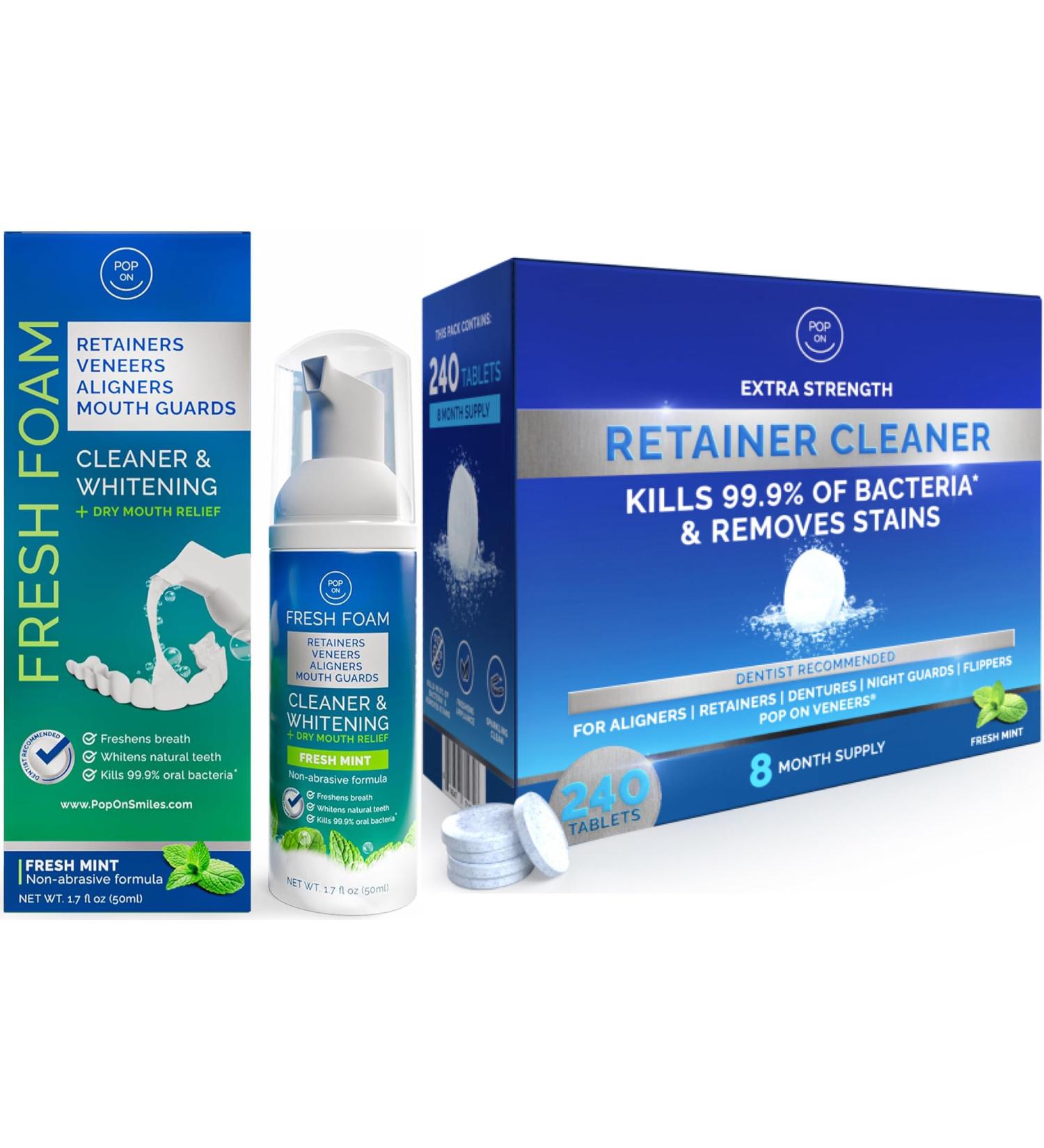 Aligner & Retainer Cleaner Fresh Foam | Retainer Cleaner Tablets for Invisalign FSA HSA Approved for Ultrasonic Cleaners 8-Month Supply | Bundle - Buy Online on GoSupps.com