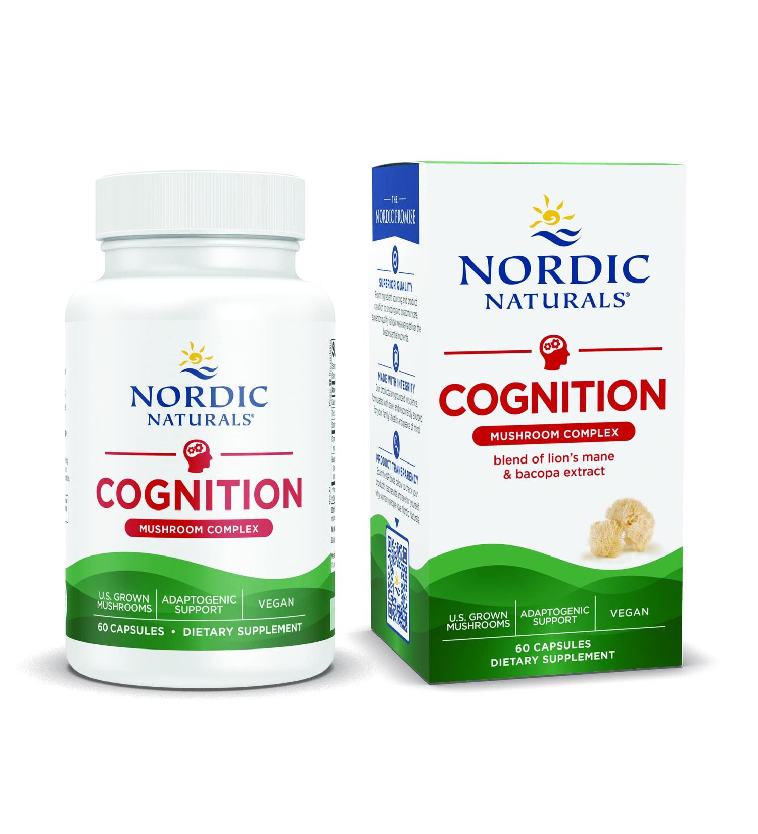 Nordic Naturals Cognition Mushroom Complex - 60 Capsules - Brain Memory & Mood Support with Lion's Mane Mushroom & Bacopa Extract - Vegan & Non-GMO - Buy Online on GoSupps.com