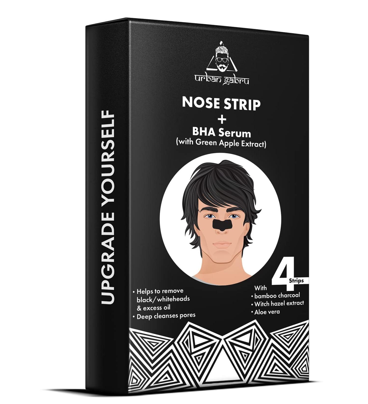 UrbanGabru Nose Strips with BHA Serum | Blackhead & Whitehead Remover | Natural Aloe Vera & Witch Hazel Extracts | Pore Cleanser (4 Strips) - International Shipping Available - Buy Online on GoSupps.com
