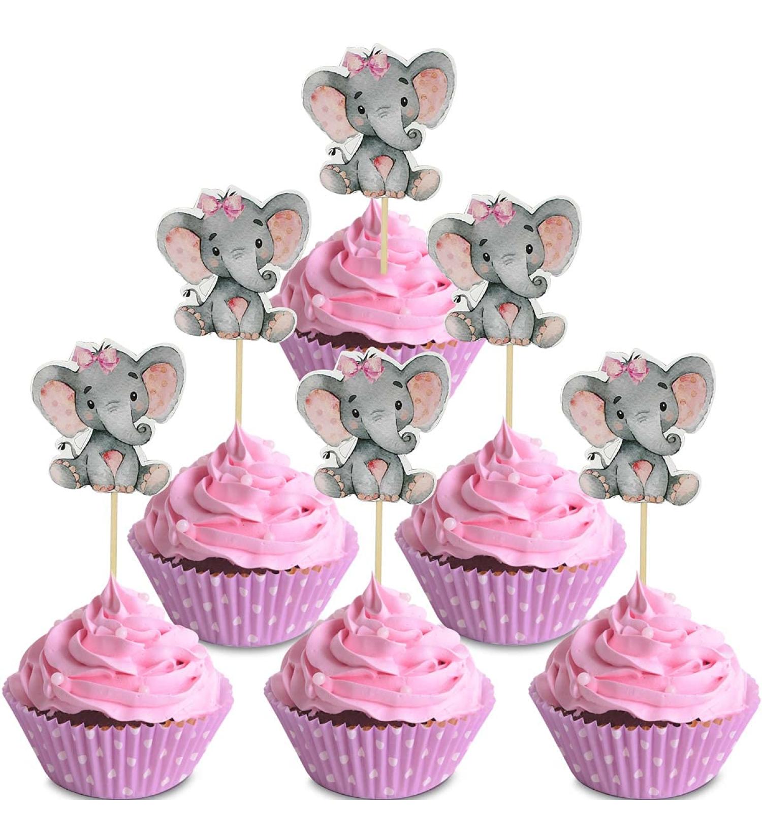 36 Pieces Elephant Cupcake Toppers for Baby Shower Baby Girl Birthday Party Supplies Cake Decorations Cute Baby Shower Cupcake Picks Baby Girl Cupcake Toppers (Pink) - Buy Online on GoSupps.com