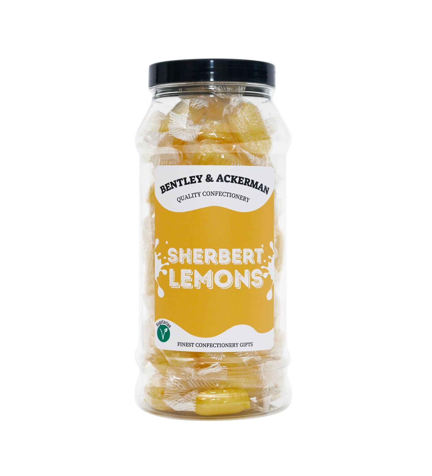 Sherbet Lemons - (440g) Original Sherbet-Filled Lemon Boiled Sweets in a Gift Jar By Bentley & Ackerman's Sweet Shop. (Vegetarian) - Buy Online on GoSupps.com
