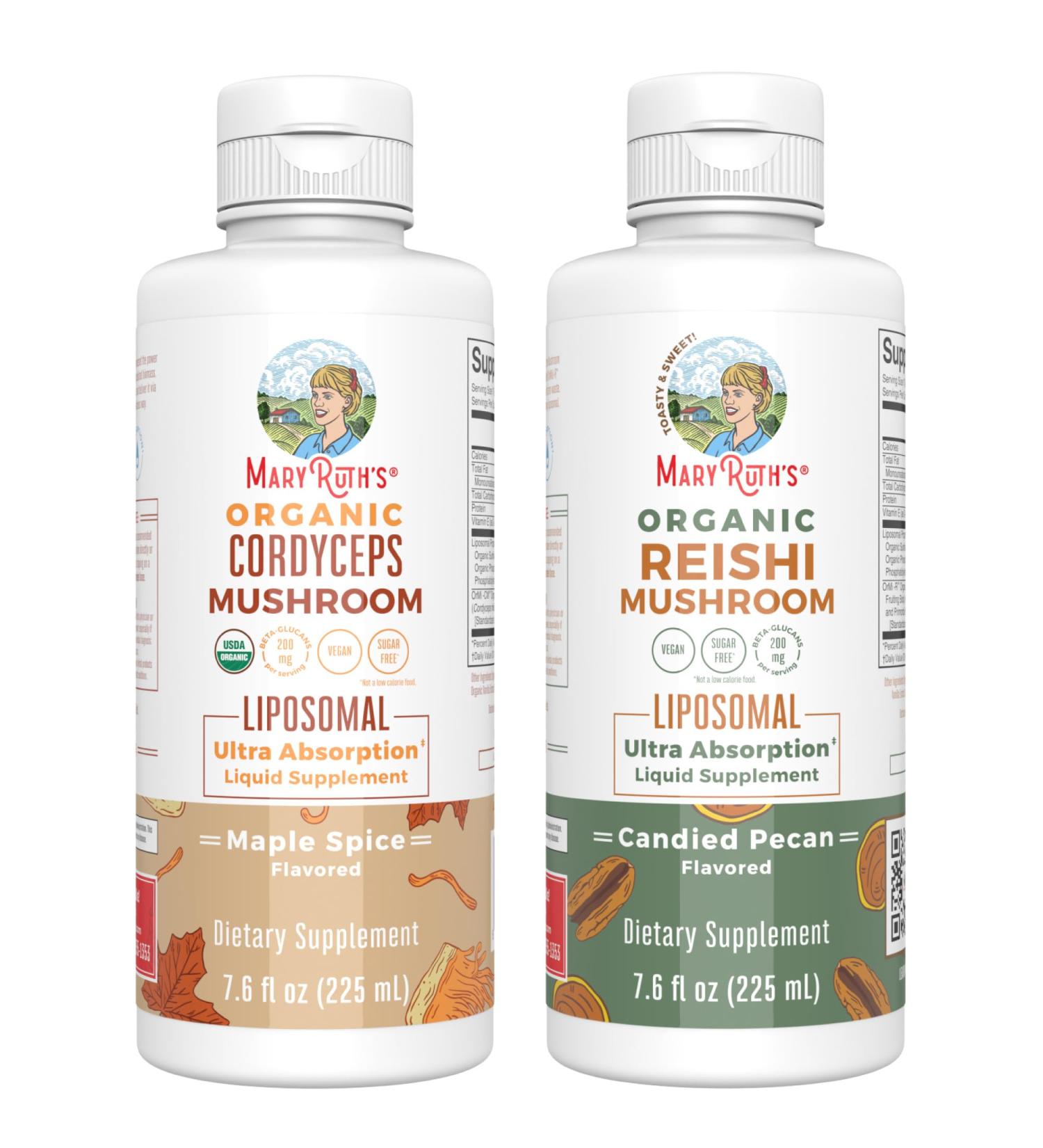 MaryRuth Organics Cordyceps Liposomal (Maple Spice) & Reishi Mushroom (Candied Pecan) | Clean Label Project Verified | Vitamins for Immunity Skin & Overall Health | Vegan Non-GMO Gluten-Free - Buy Online on GoSupps.com