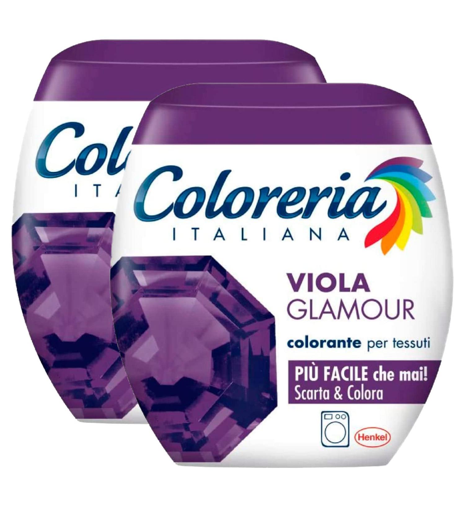 2x Grey Coloreria Italiana Fabric Dye for Washing Machine Purple Glamour Revives or Changes the Color of Garments - 2 Single Serving Packs 2x Purple Glamour