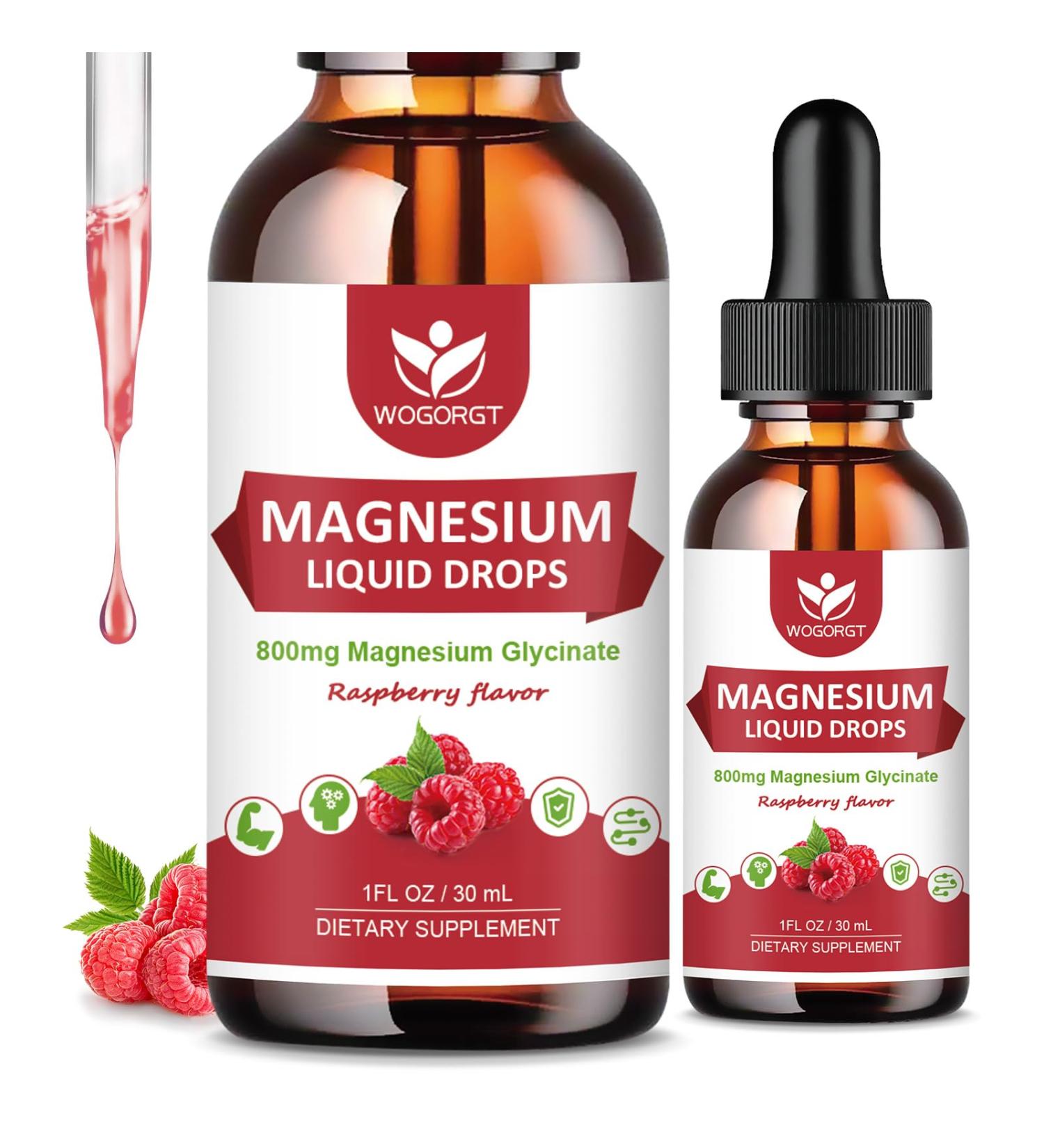 (2 Pack) Magnesium Glycinate Liquid Drops with Citrate & Taurate - High Absorption 1000mg Liquid Magnesium Complex with D3 GABA L-theanine for Cognition Muscle & Focus Raspberry Flavor - 30mL - Buy Online on GoSupps.com
