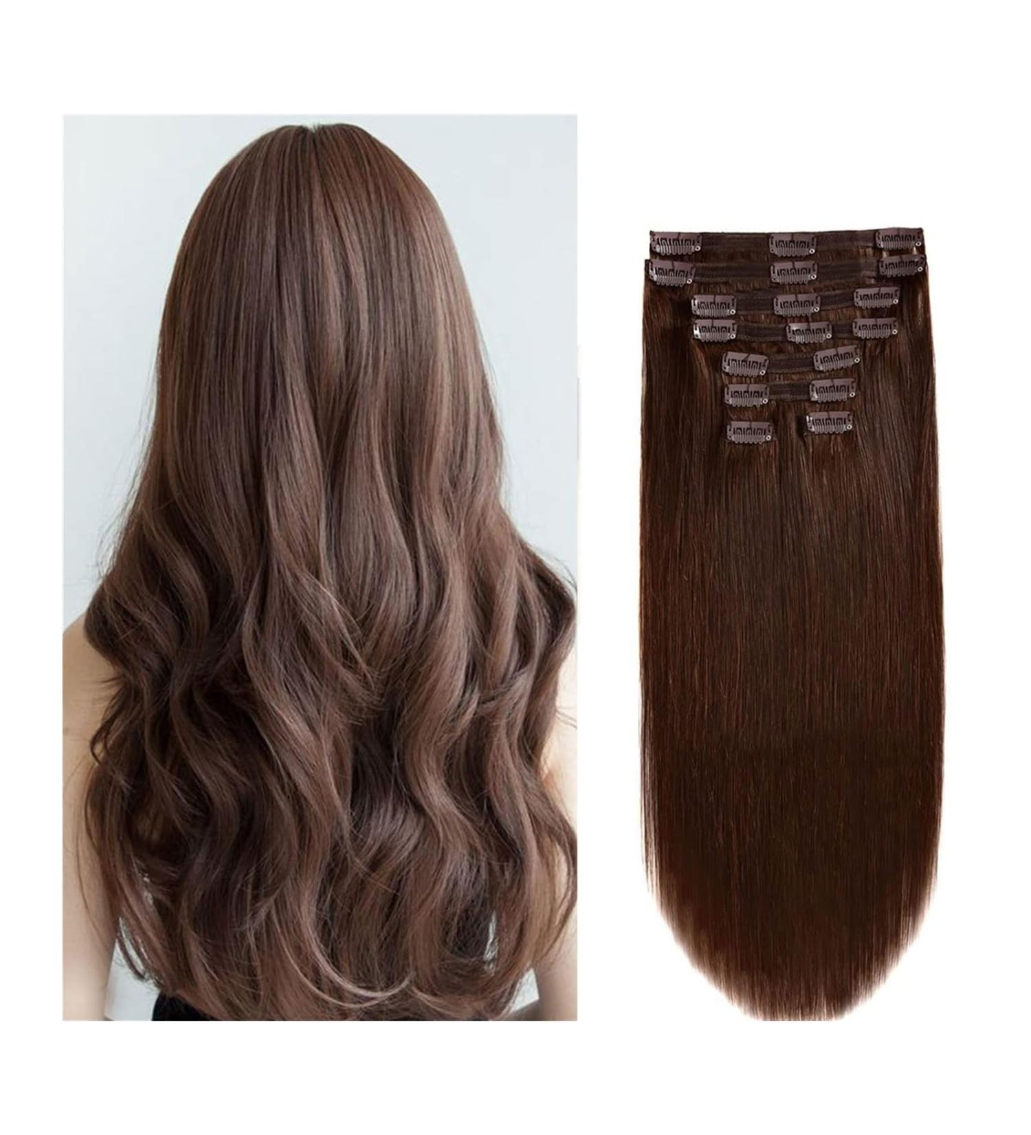 hair extensions Dark Brown Clip in Hair Extensions Real Human Hair 100% Remy Human Hair Clip in Extensions Straight Double Weft for Full Head #2 Brown best tape in hair extensions(26inches 120g) 26inches 120g - Buy Online on GoSupps.com