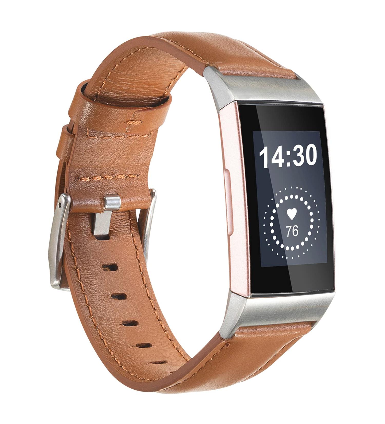 Leather Bands Compatible for Fitbit Charge 4/ Charge 3/ Charge 3 SE Fitness Tracker  Genuine Leather Band Replacement Strap Wristband Accessories for Women Men Brown leather - Buy Online on GoSupps.com