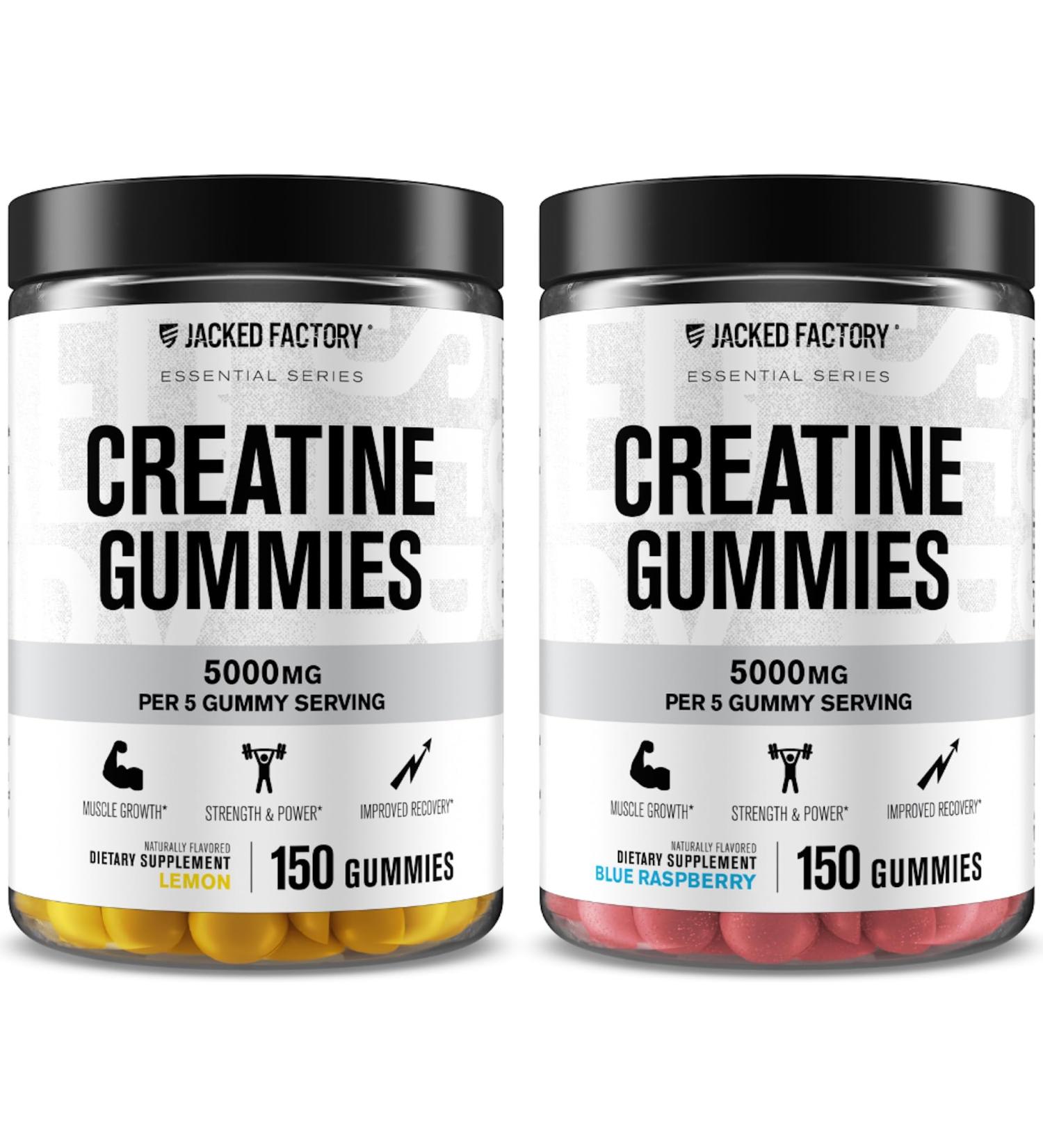 Jacked Factory Creatine Monohydrate Gummies 5g Daily Dose (1g per Gummy) - Creatine Gummy for Men and Women Vegan-Friendly Travel-Friendly Third-Party Tested - 150 Gummies Blue Raspberry & Lemon - Buy Online on GoSupps.com