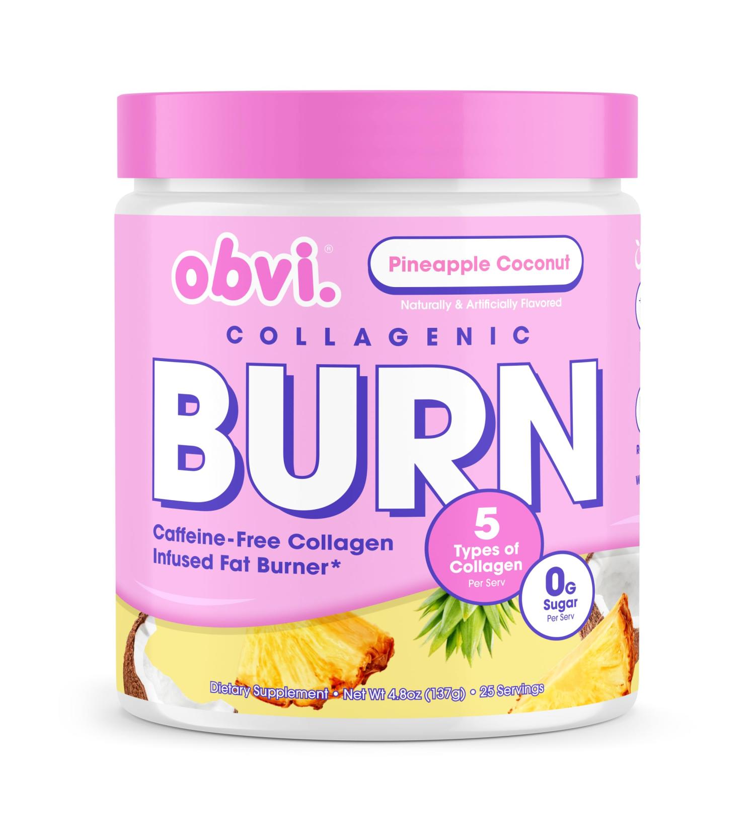 Obvi Collagenic Burn Powder | Multi-Collagen Peptide Blend with GBB Ashwagandha & Green Coffee | Pineapple Coconut 25 Servings - Buy Online on GoSupps.com