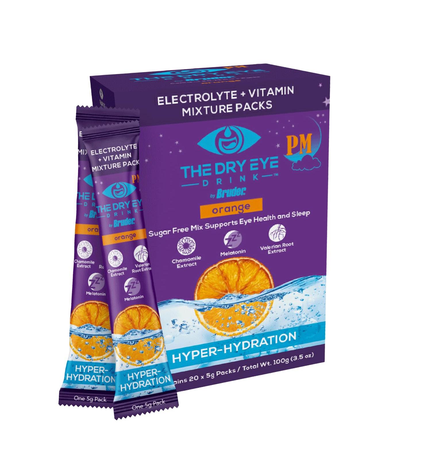 Ultimate Hydration for Dry Eyes - Sugar-Free Electrolyte Powder Packets with Vitamins Green Tea Turmeric & DHA | 20 Pack (Orange PM - Buy Online on GoSupps.com