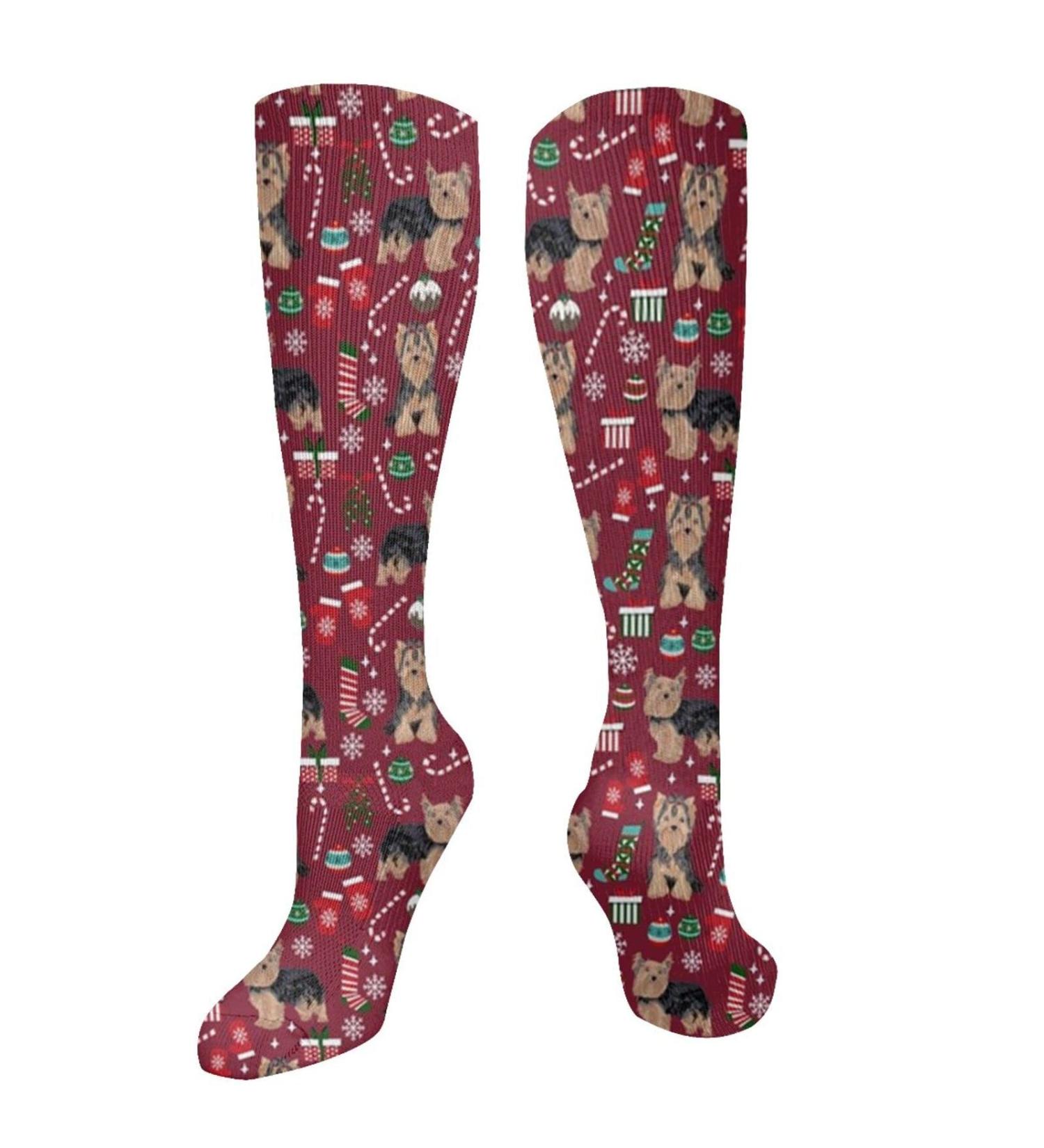 Yorkie Christmas Compression Socks for Men & Women | 15-20 mmHg Circulation Support for Running & Cycling - Buy Online on GoSupps.com