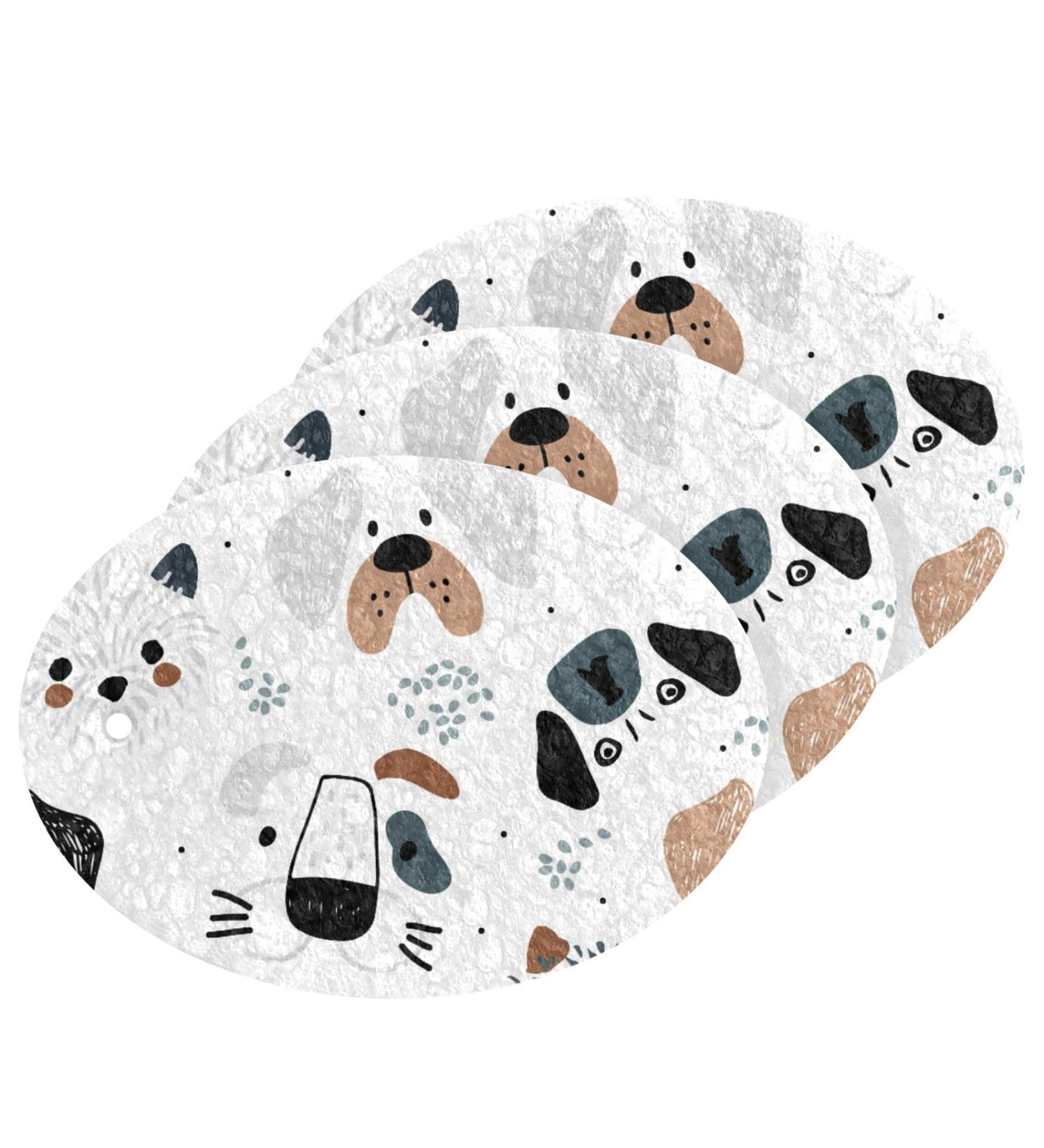 3-Pack Cleaning Kitchen Sponges Oval Funny Dog Faces Kitchen Cellulose Dishwashing Wood Pulp Cotton - Buy Online on GoSupps.com