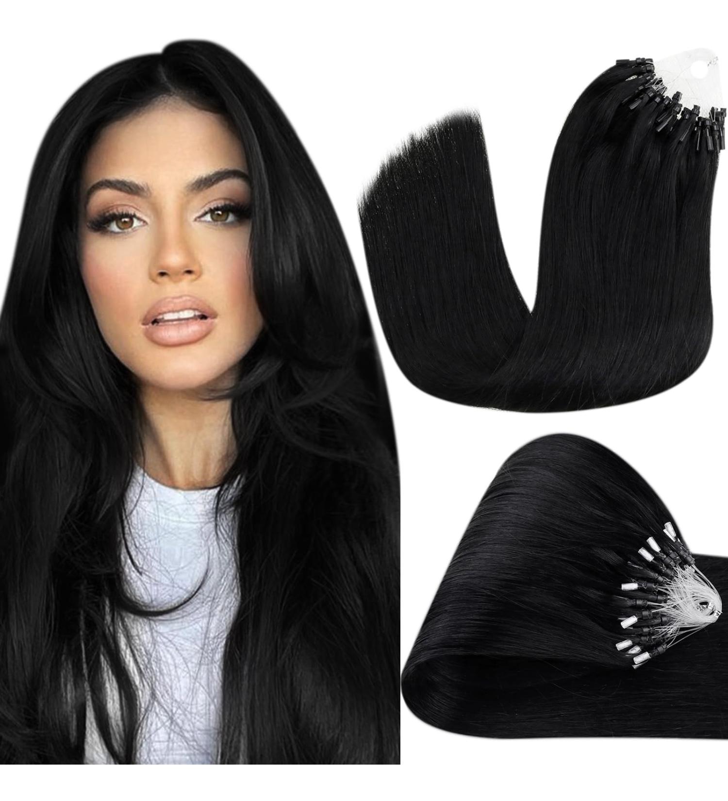 Hetto Real Hair Microring Extensions - Black Remy Hair 45cm 50g - Invisible & Smooth Hair Recovery - Buy Online on GoSupps.com