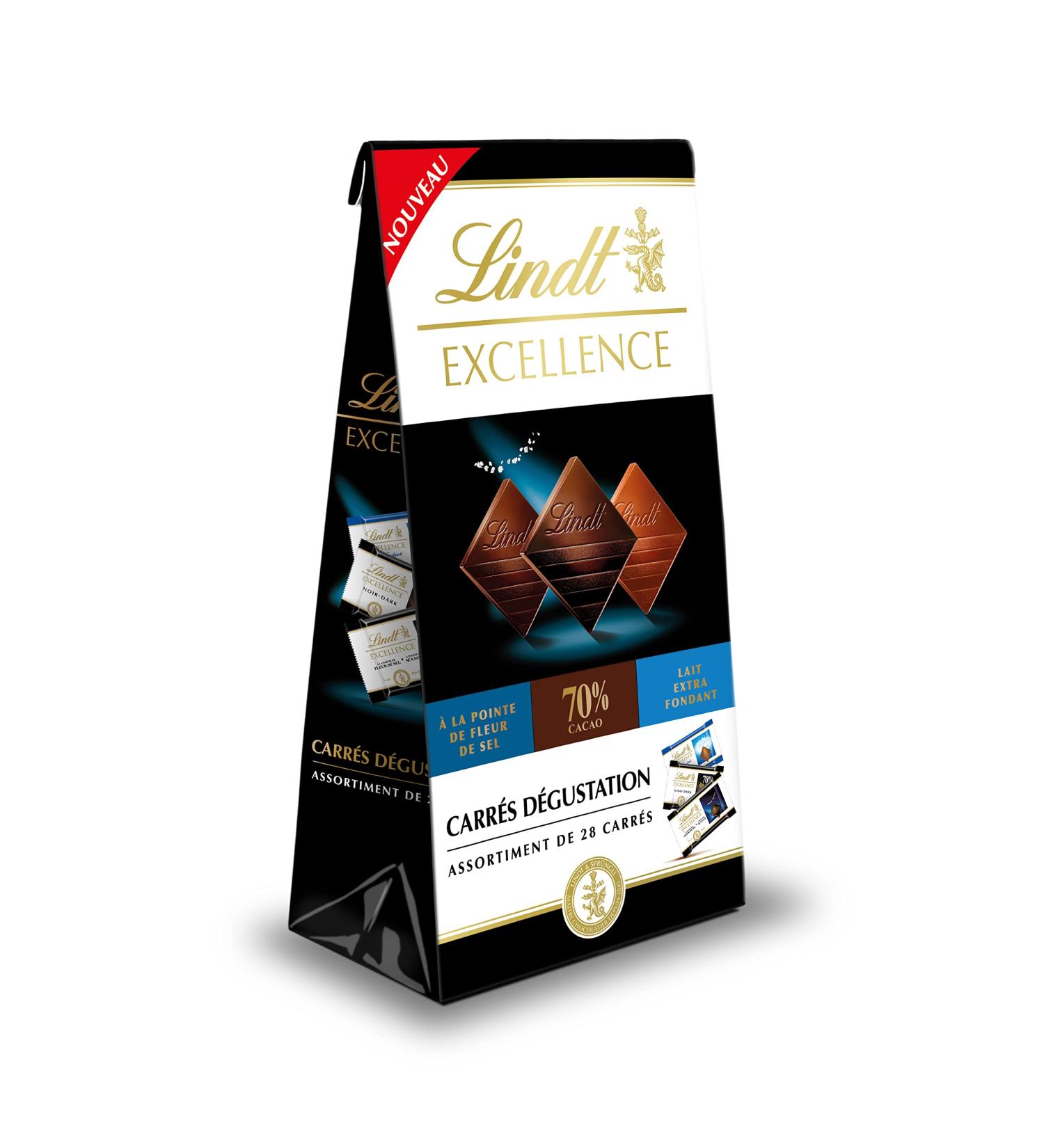 Lindt - Bag of chocolate mini squares EXCELLENCE - Assorted Dark Chocolates 70% Black Fleur de Sel and Extra Melting Milk 1 - Buy Online on GoSupps.com
