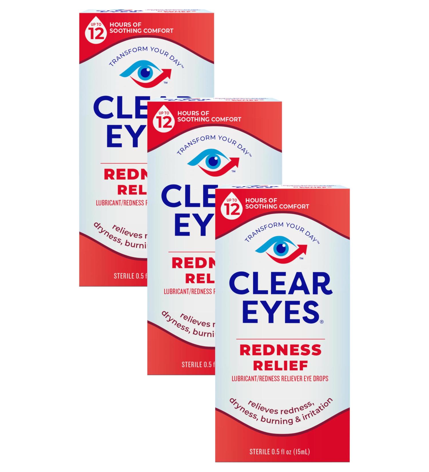 Clear Eyes Redness Relief Lubricant Eye Drops - 0.5 oz (Pack of 3) | International Shipping Available - Buy Online on GoSupps.com