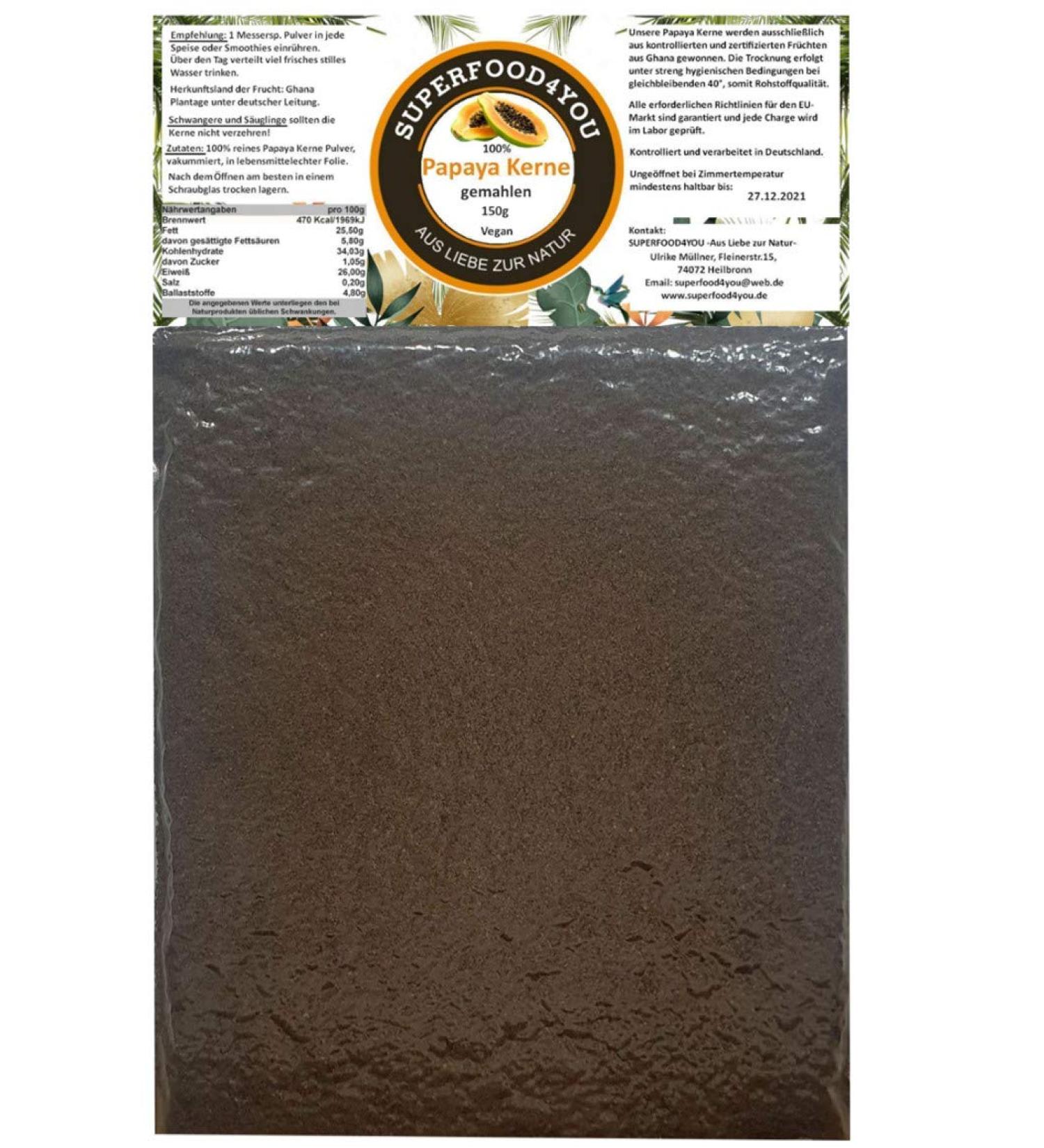 Buy Superfood4you Papaya Kernel Powder Action 150g - Raw Food Quality 100% Pure Additive-Free Papain Rich - International Shipping Available - Buy Online on GoSupps.com