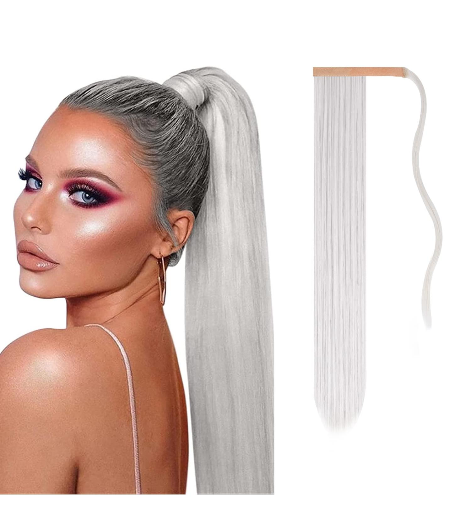 JJstar 70 cm Platinum Blonde Long Straight Ponytail Hairpiece | Synthetic Hair Extension & Braid for Women & Girls - Buy Online on GoSupps.com