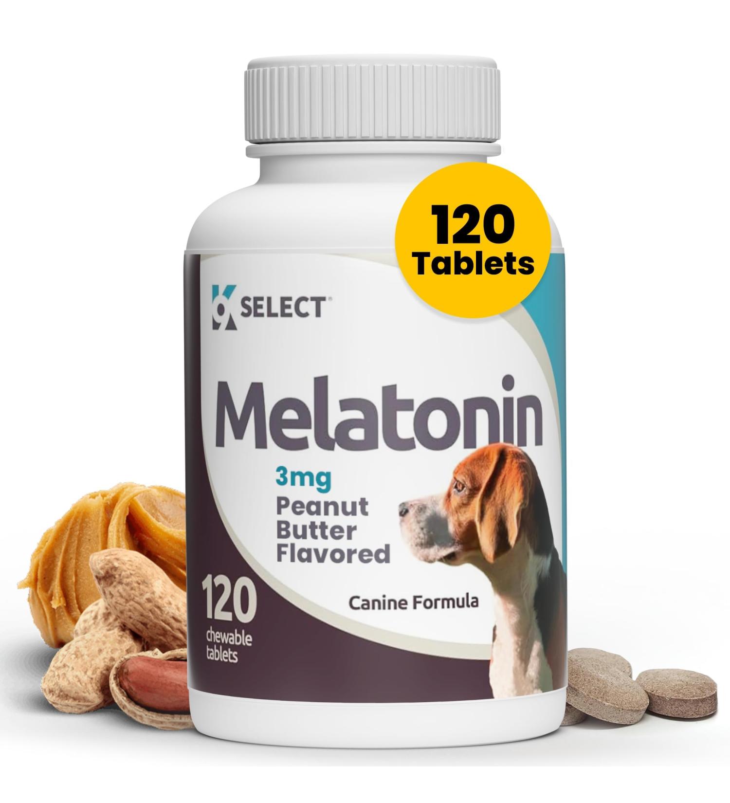 K9 Select 3mg Melatonin for Dogs - Adrenal Support and Sleep Support - 120 Peanut Butter Flavored Tablets - Dog Melatonin for Medium Size Dog Breeds - Buy Online on GoSupps.com