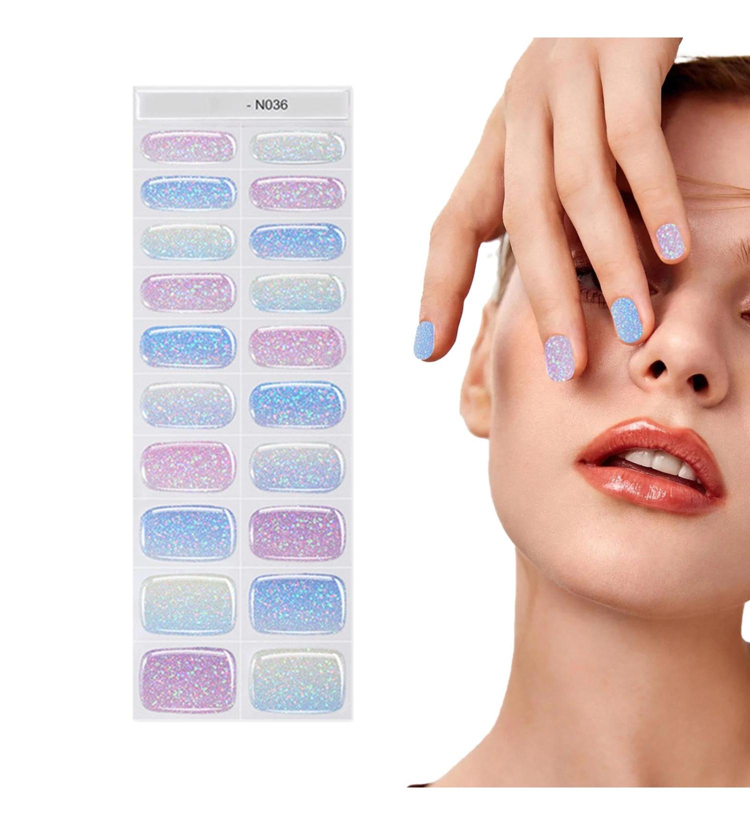 Generic Gel Nail Stickers Glitter Nail Stickers for Gel Polish Gel Nail Strips Manicure with Nail Lamp Semi Cured Nail Gel Polish Wraps Set for Home Nail Curing N036 - Buy Online on GoSupps.com