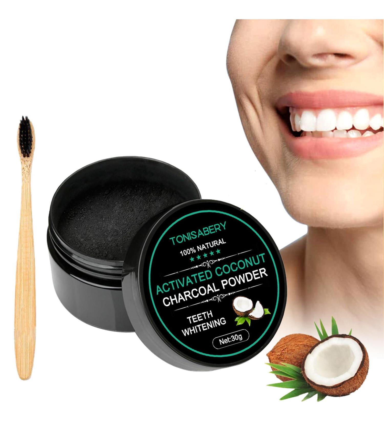 Activated Charcoal Teeth Whitening Set | Natural Coconut Coal Tooth Powder for Effective Teeth Whitening - Buy Online on GoSupps.com