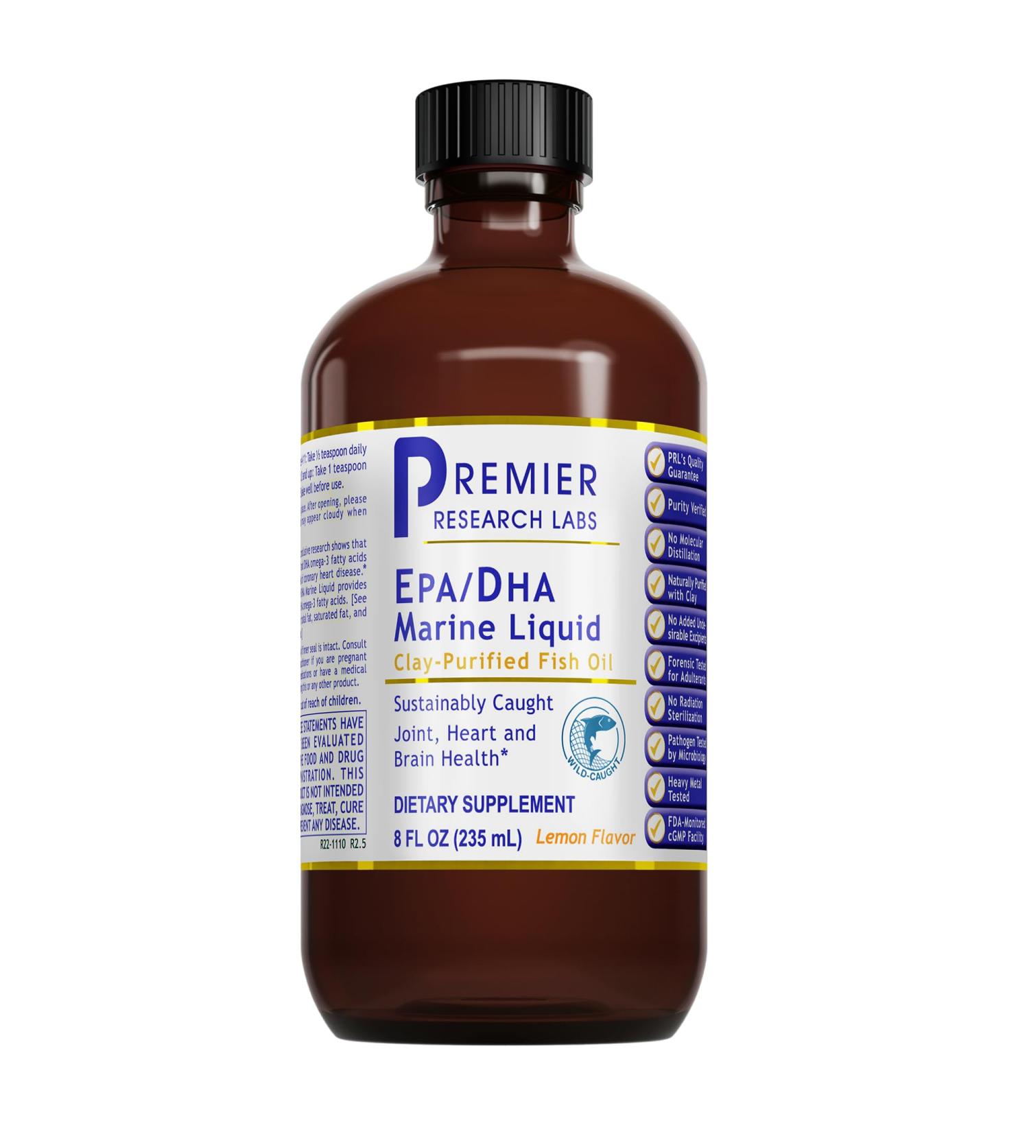 Premier Research Labs EPA/DHA Marine Liquid - Omega 3 Fish Oil Liquid Omega 3 Liquid Fish Oil Supplement for Adults Joint Heart & Brain Health Support - 8 Fl Oz Bottle - Buy Online on GoSupps.com
