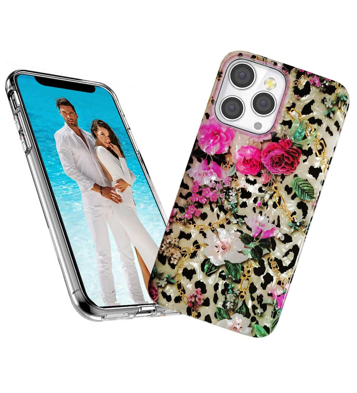ARSTVEC iPhone 13 Pro Max Protective Cover | Glitter TPU Case for Women - Pink Flower & Leopard Patterns - Buy Online on GoSupps.com