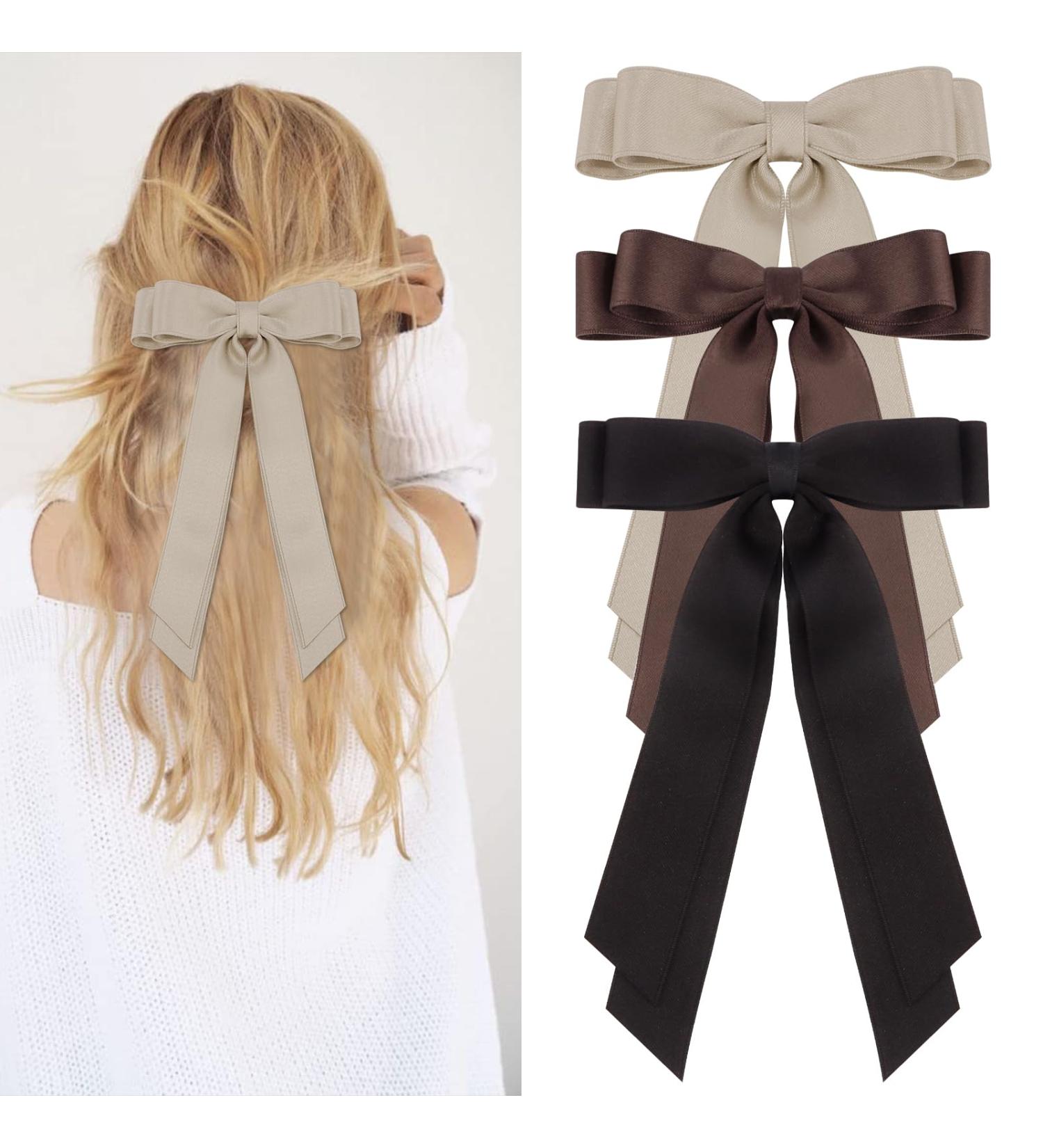 REYIN-CHHN Hair Bows for Women Hair Ribbons with Metal Alligator Clips Coquette Bows Preppy Teen Girl Gifts Trendy Stuff Cute Hair Accessories Aesthetic Things (black brown khaki) - Buy Online on GoSupps.com