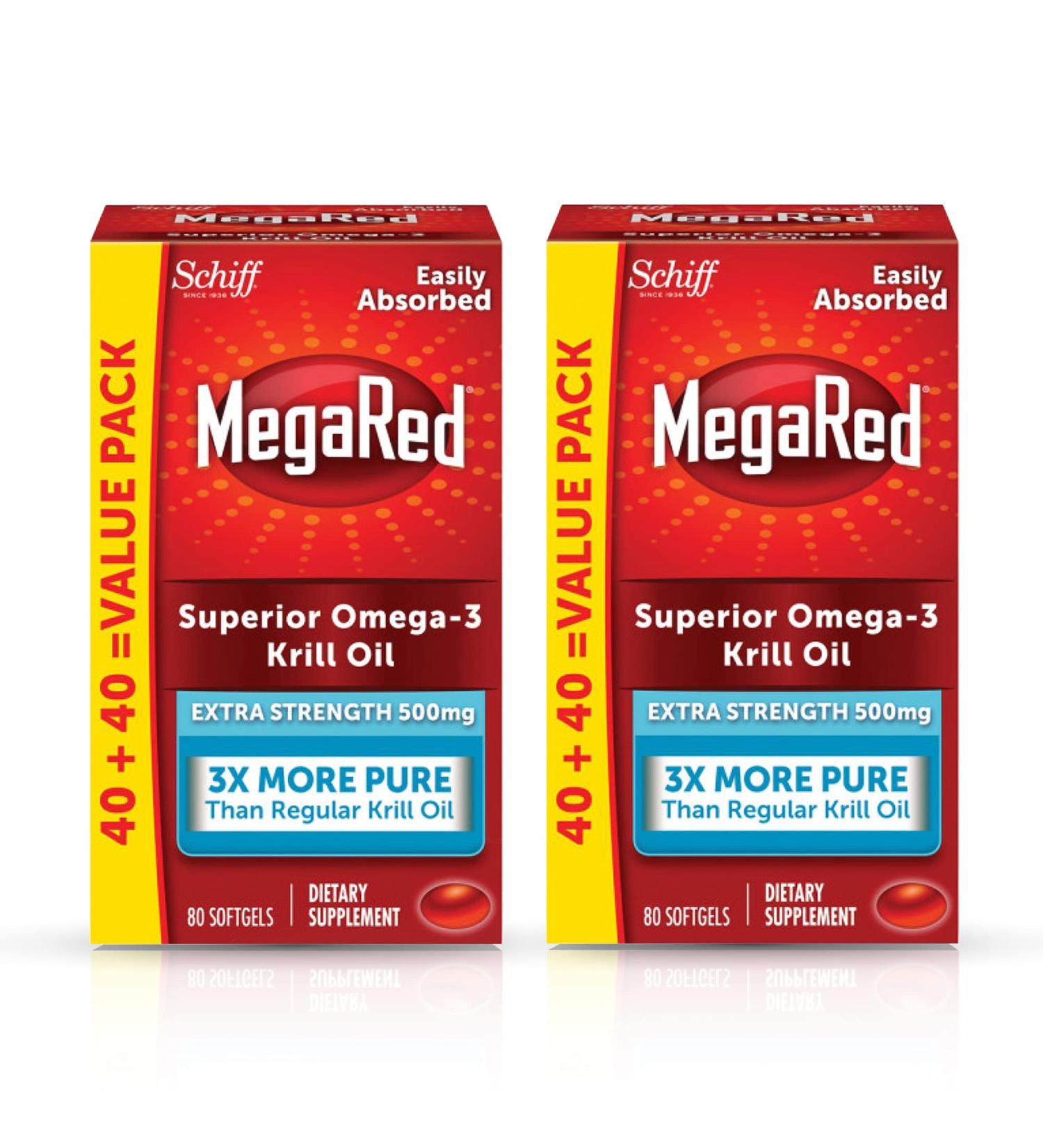 MEGARED Extra Strength Krill Oil Supplement 500mg - 80 Softgels, No Fishy Aftertaste - Pack of 2 - Buy Online on GoSupps.com
