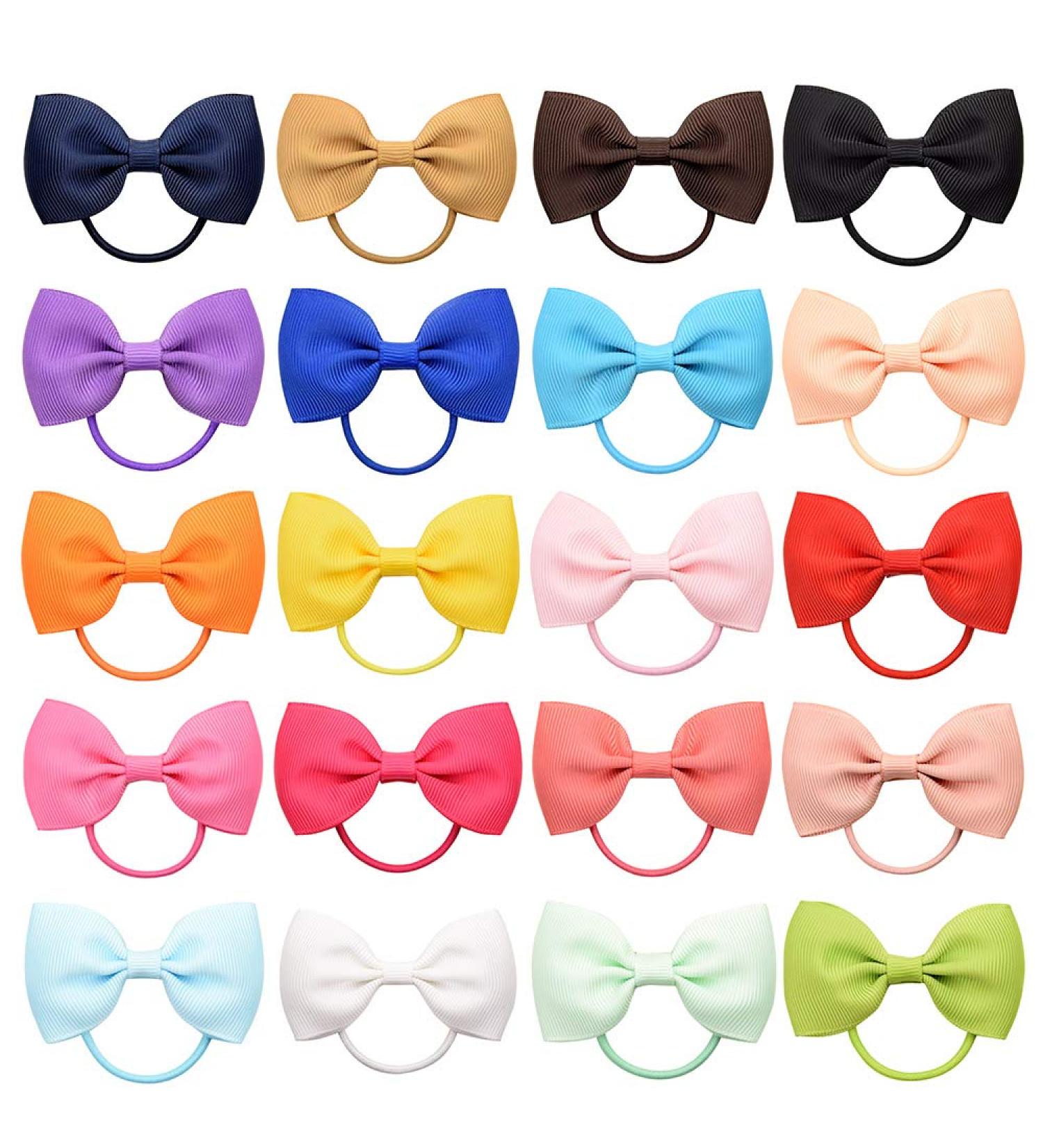 40 Pieces 20 Pairs Baby Girls Hair Bows with Elastic Bands Multi-color Grosgrain Ribbon Hair Accessories Hair Ties Rubber Bands Ponytail Holders