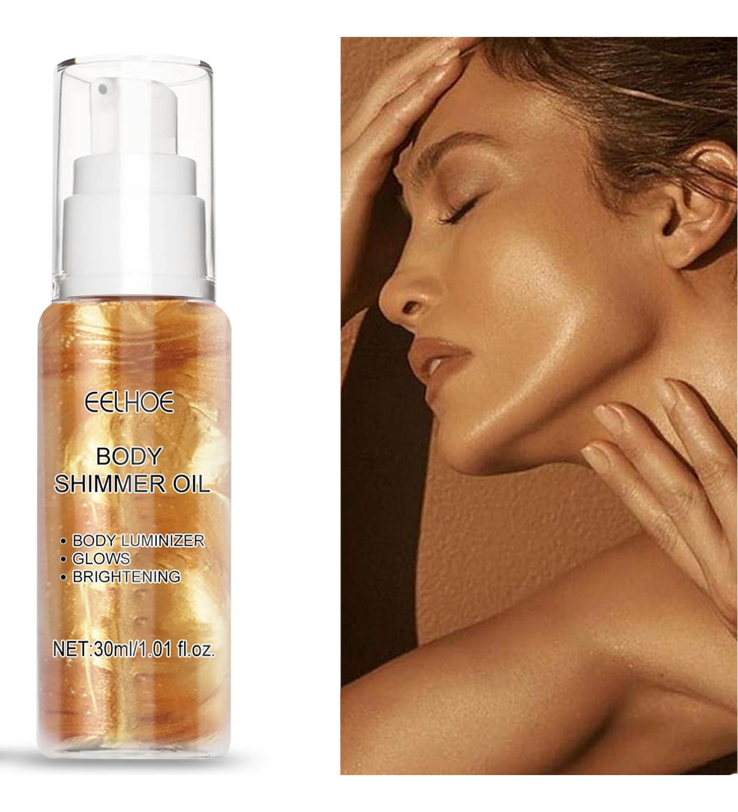 STRAIGHT Body Shimmer Oil highlighter makeup for body and face brightening fluid for all skin types gold - Buy Online on GoSupps.com