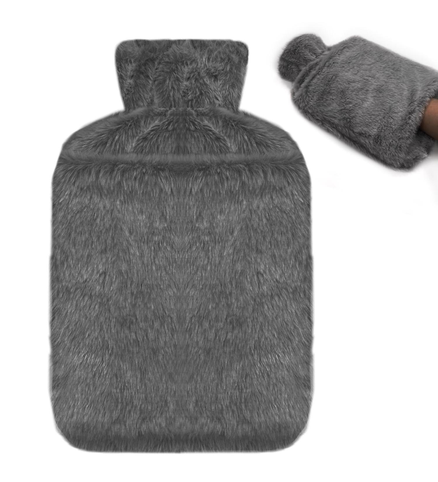 Jsdoin 2L Hot Water Bottle with Luxury Faux Fur Cover - Leakproof Hot Water Bag for Pain Relief - Dark Grey - Buy Online on GoSupps.com