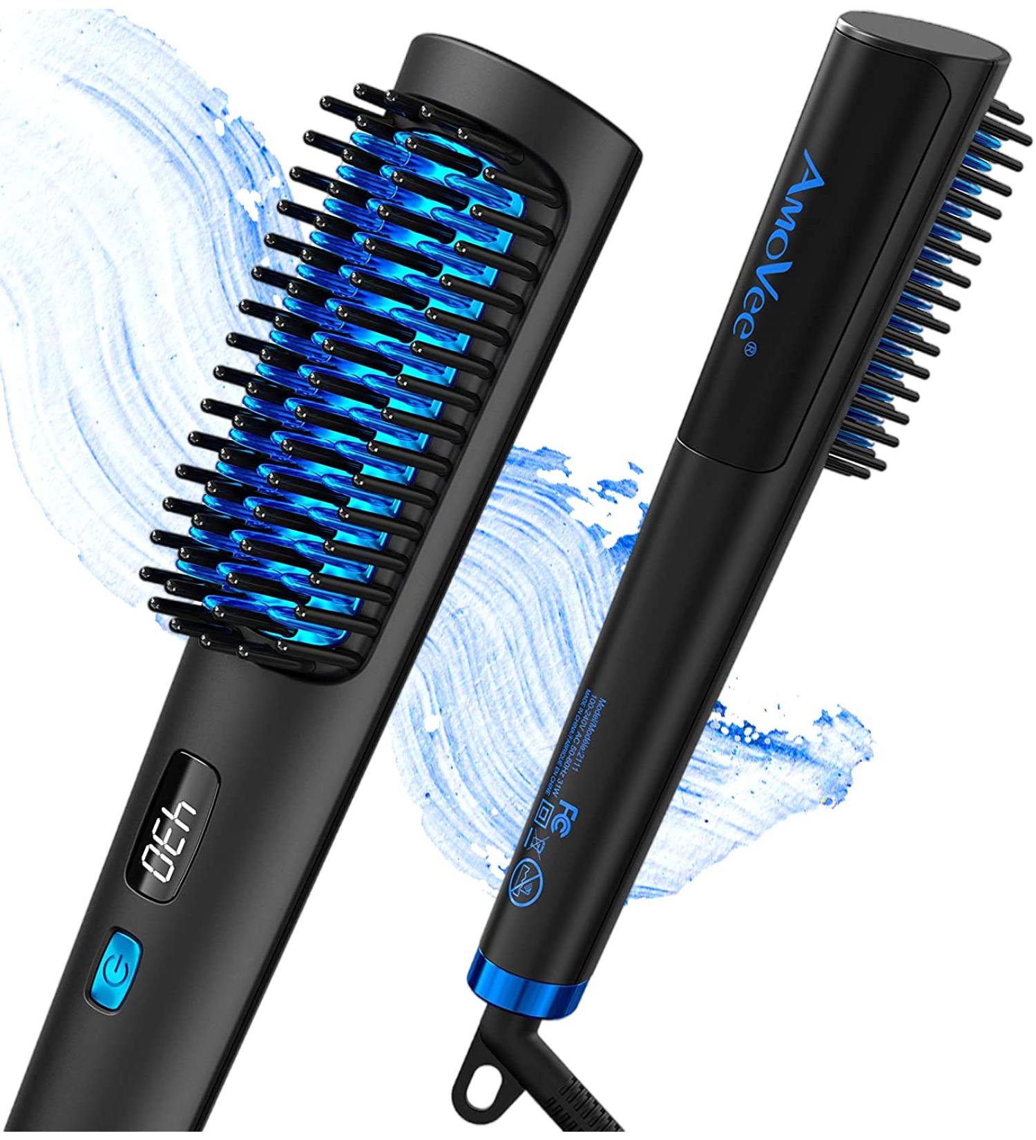 AmoVee Ionic Hair Straightener Comb | Fast Heating | 5 Temp Settings | Auto Temp Lock | Dual Voltage | Blue - Buy Online on GoSupps.com
