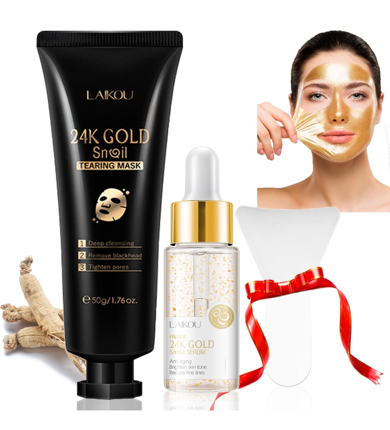 VEROA Peel Off Face Masks With Brush & Gold Serum 24K Gold Face Peel Mask Added Ginseng Extract Deep Skin Clean Purifying Acne for Blackheads Dirt Oil Control Pores Shrinking (50g+17ml) - Buy Online on GoSupps.com