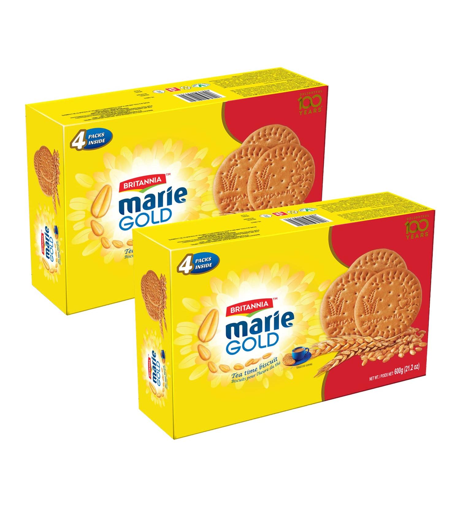 Britannia Marie Gold Cookies 21.16oz (600g) - Tea Time Biscuits - Vegetarian Snack - 2 Pack - Buy Online on GoSupps.com