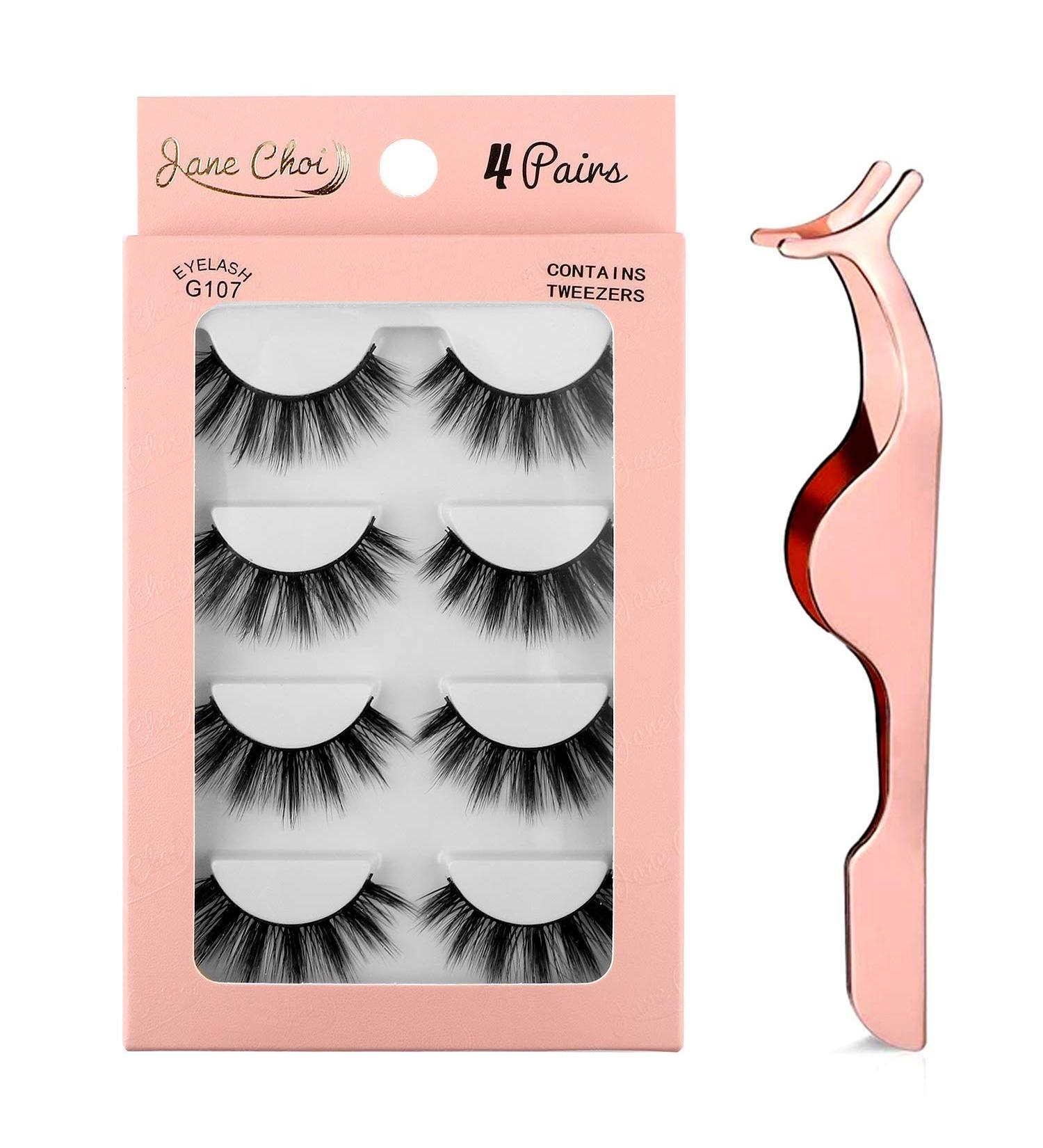 Jane Choi 3D Reusable False Eyelashes - 4 Pairs Handmade Dramatic Lashes with Eyelash Clip (G107) | Long & Thick Makeup Extension - Buy Online on GoSupps.com