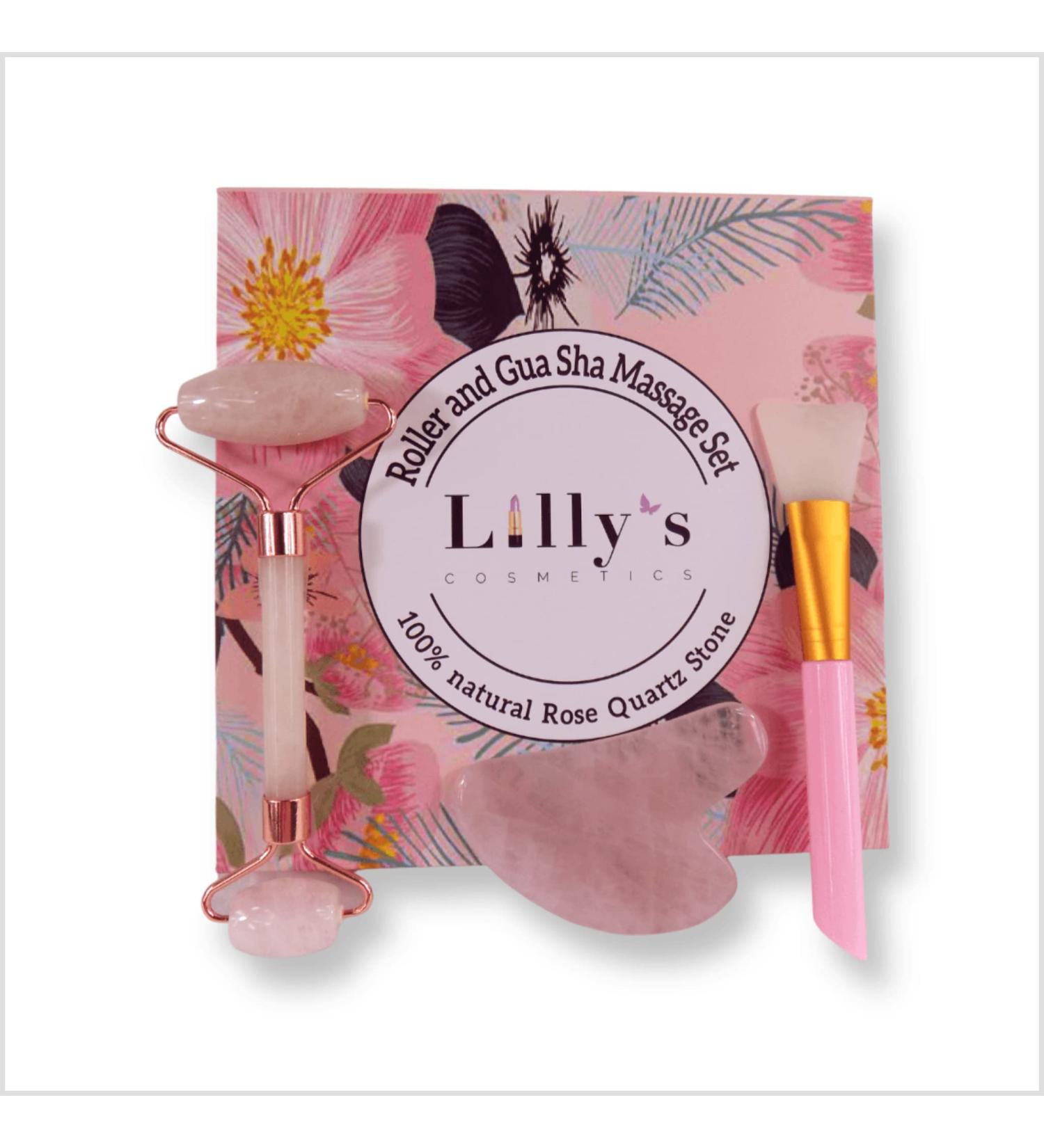 100% Natural Rose Quartz Stone Face Roller & Gua Sha Set - Beauty Tools to Reduce Wrinkles Puffiness & Dark Circles - Mini Lift for Face Eyes Neck & Body - Buy Online on GoSupps.com