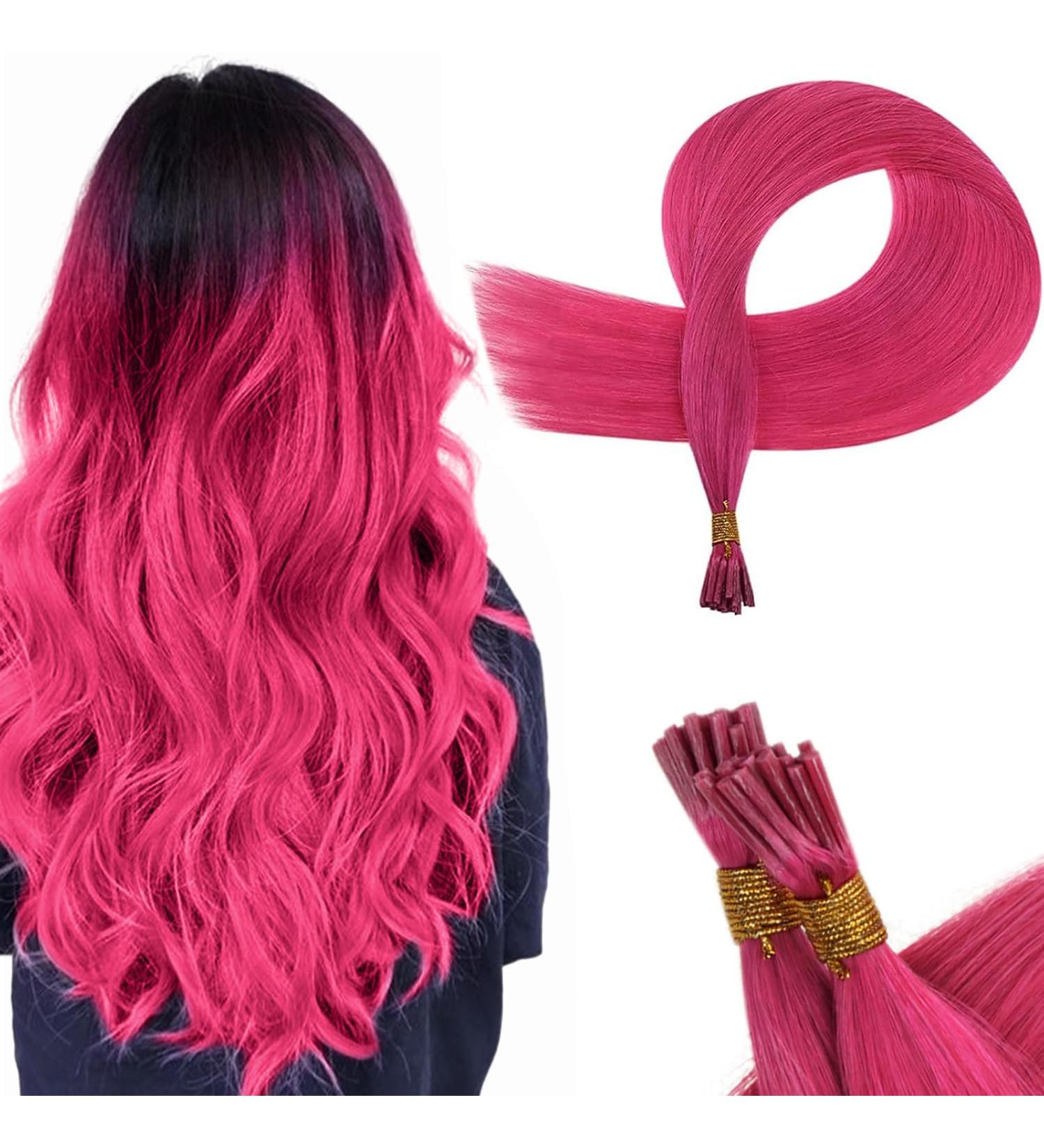 Runature Pink I Tip Human Hair Extensions | 16 Inch Keratin Hot Pink ItTips | Cold Fusion 20g Stick Tip Hair Extensions - Buy Online on GoSupps.com