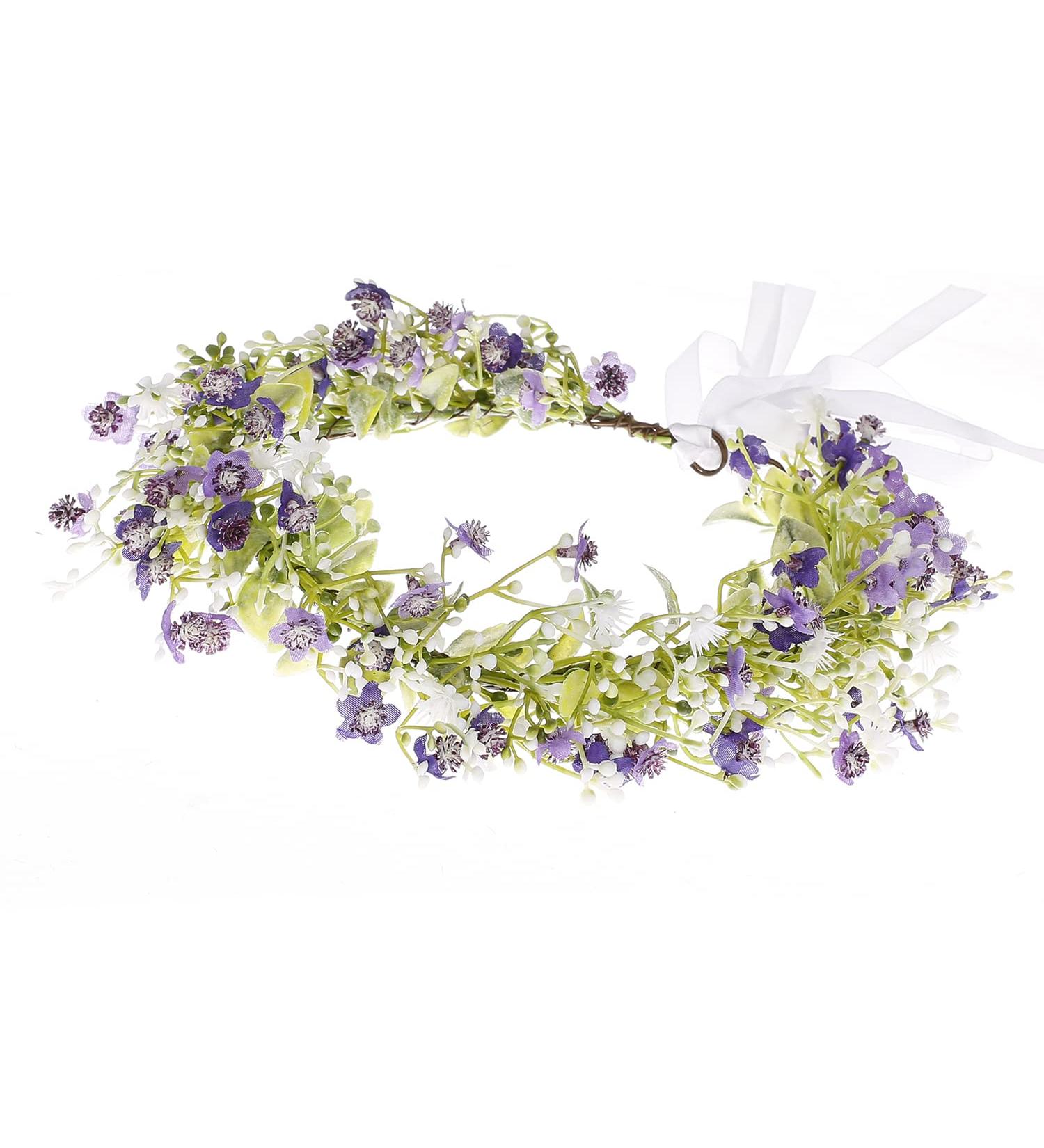 Yili Maizi Purple Flower Crown Bridal Eucalyptus Halo Headband for Women & Girls - Perfect for Wedding & Photoshoots - Buy Online on GoSupps.com